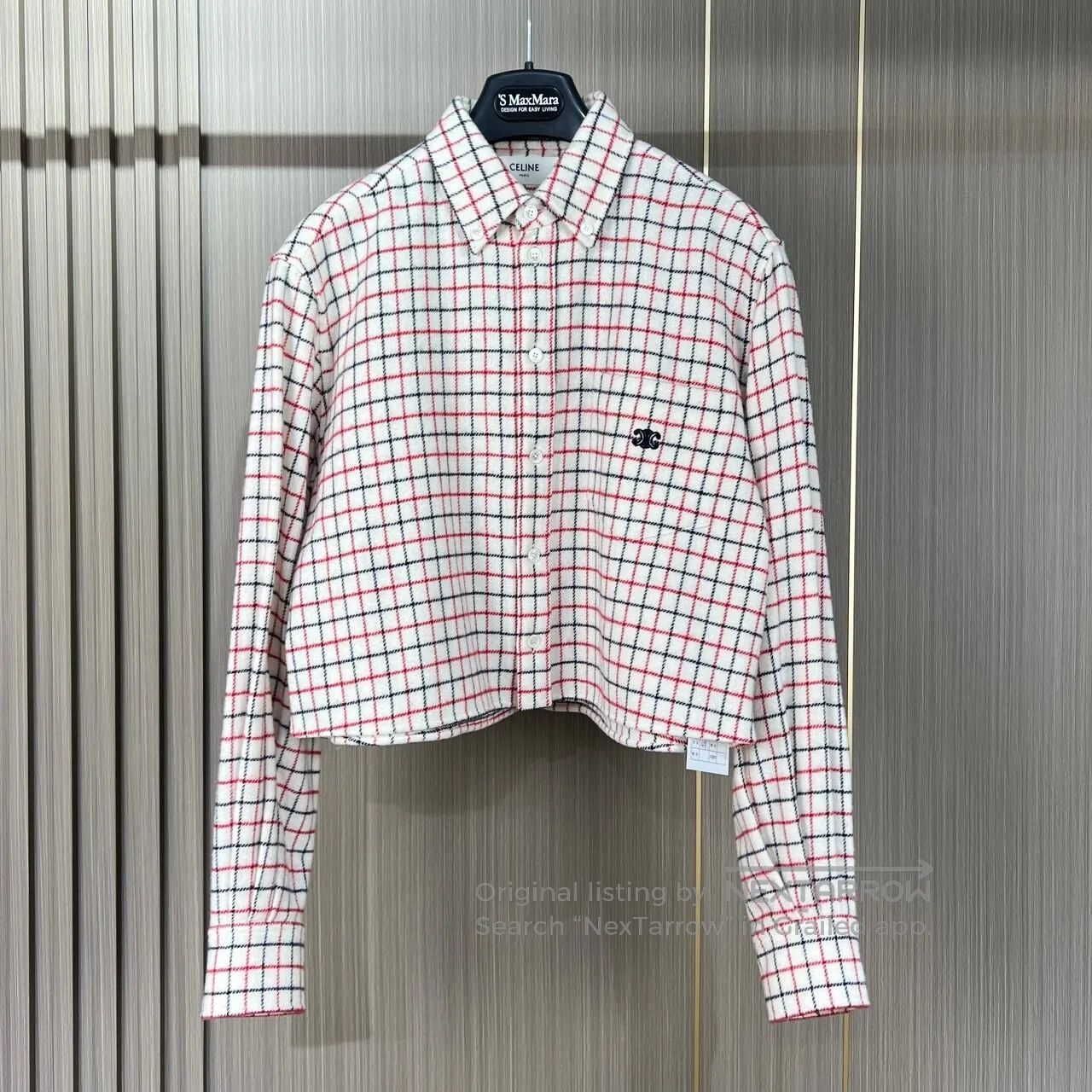 Celine CELINE Embroidered Arc de Triomphe Plaid Wool Shirt| Size XXS / US 00 / IT 34 - 1 Thumbnail