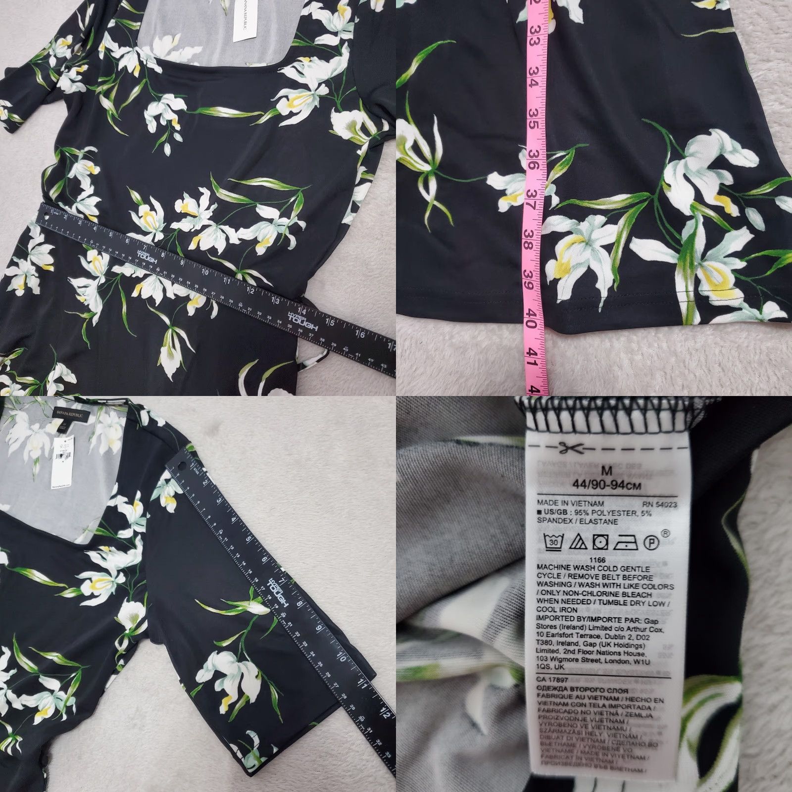 Banana Republic Banana Republic Midi Dress Women M Black Floral Tie Waist Stretch Pockets Size M / US 6-8 / IT 42-44 - 9 Thumbnail