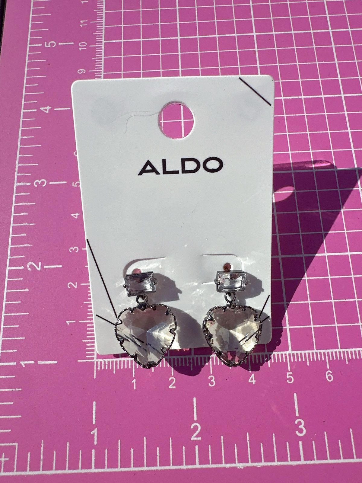 Designer ALDO Crystal Heart drop Earrings black tone Size ONE SIZE - 2 Thumbnail