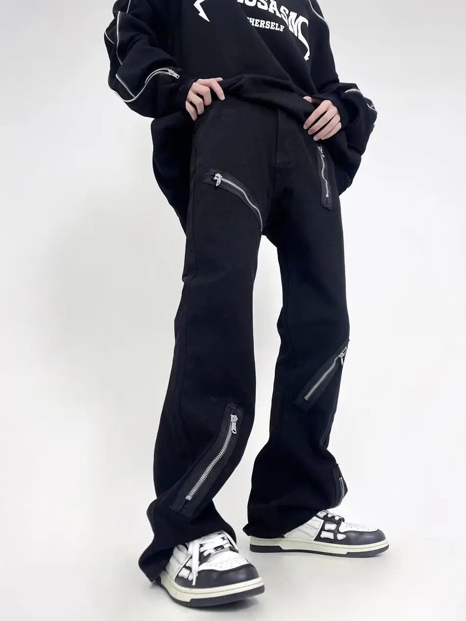 Japanese Brand Loose flared black zipper jeans Size US 32 / EU 48 - 2 Thumbnail