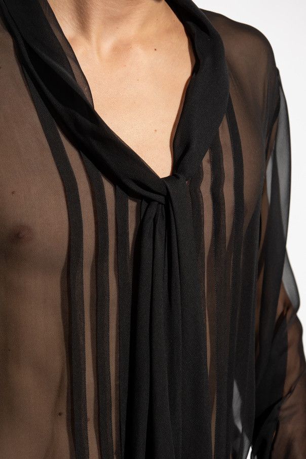 Saint Laurent Paris o1s1wg111124 Lavallière-Neck Shirt in Silk Muslin in Black Size US XS / EU 42 / 0 - 4 Thumbnail