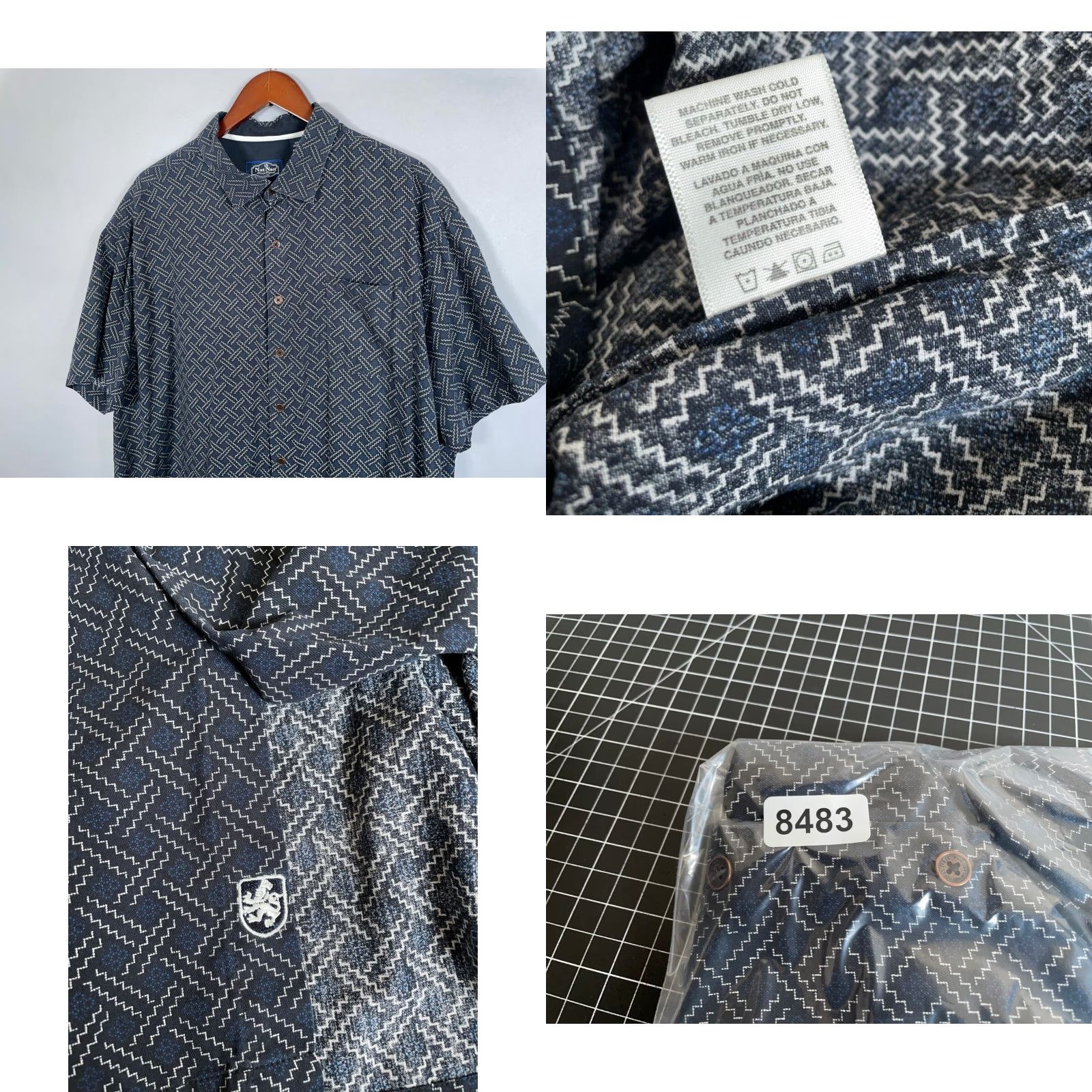 Nat Nast VINTAGE Nat Nast Geometric Shirt Adult 2XL Dark Blue Cotton Silk Blend, Button-Up, Short Sleeve, Collared, Casual, Retro Menswear Size US XXL / EU 58 / 5 - 8 Thumbnail