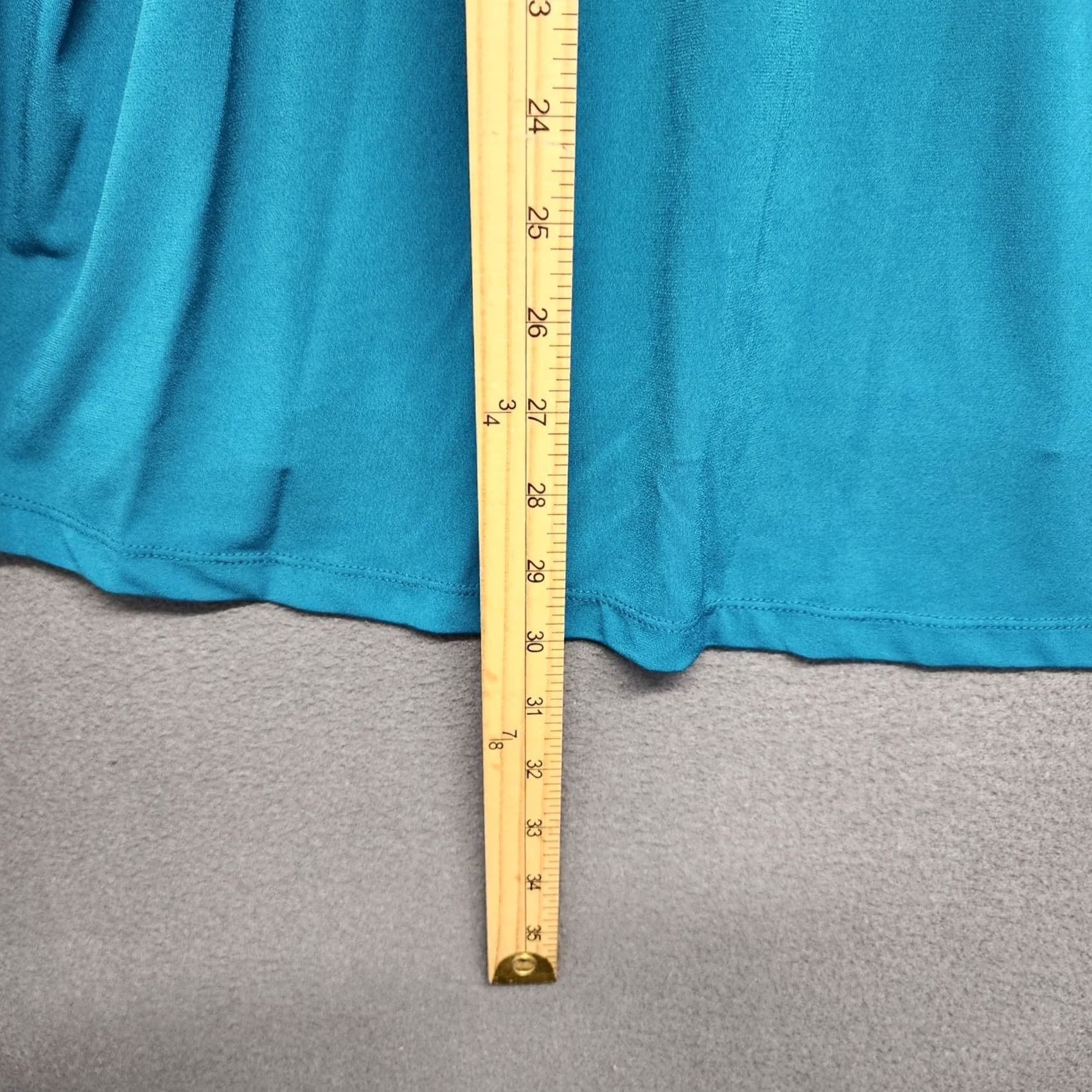 Vintage Susan Graver Blouse Womens 3X Teal Turquoise Long Sleeve Neck Tie Slinky Stretch Size XXL / US 16-18 / IT 52-54 - 6 Thumbnail