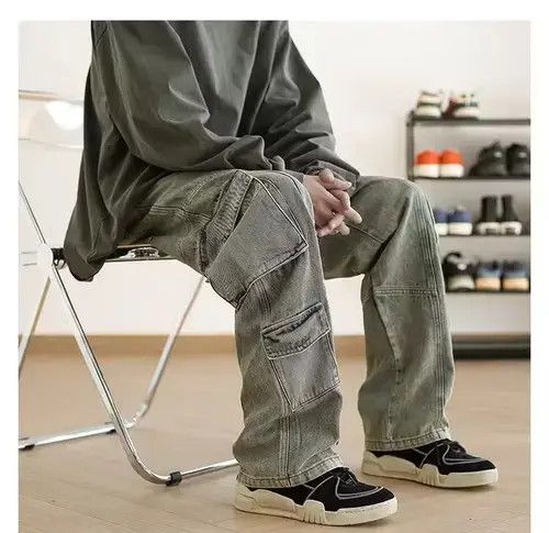 Other Casual Pocket Cargo Pants Straight Trousers Baggy Jeans Size US 32 / EU 48 - 3 Thumbnail