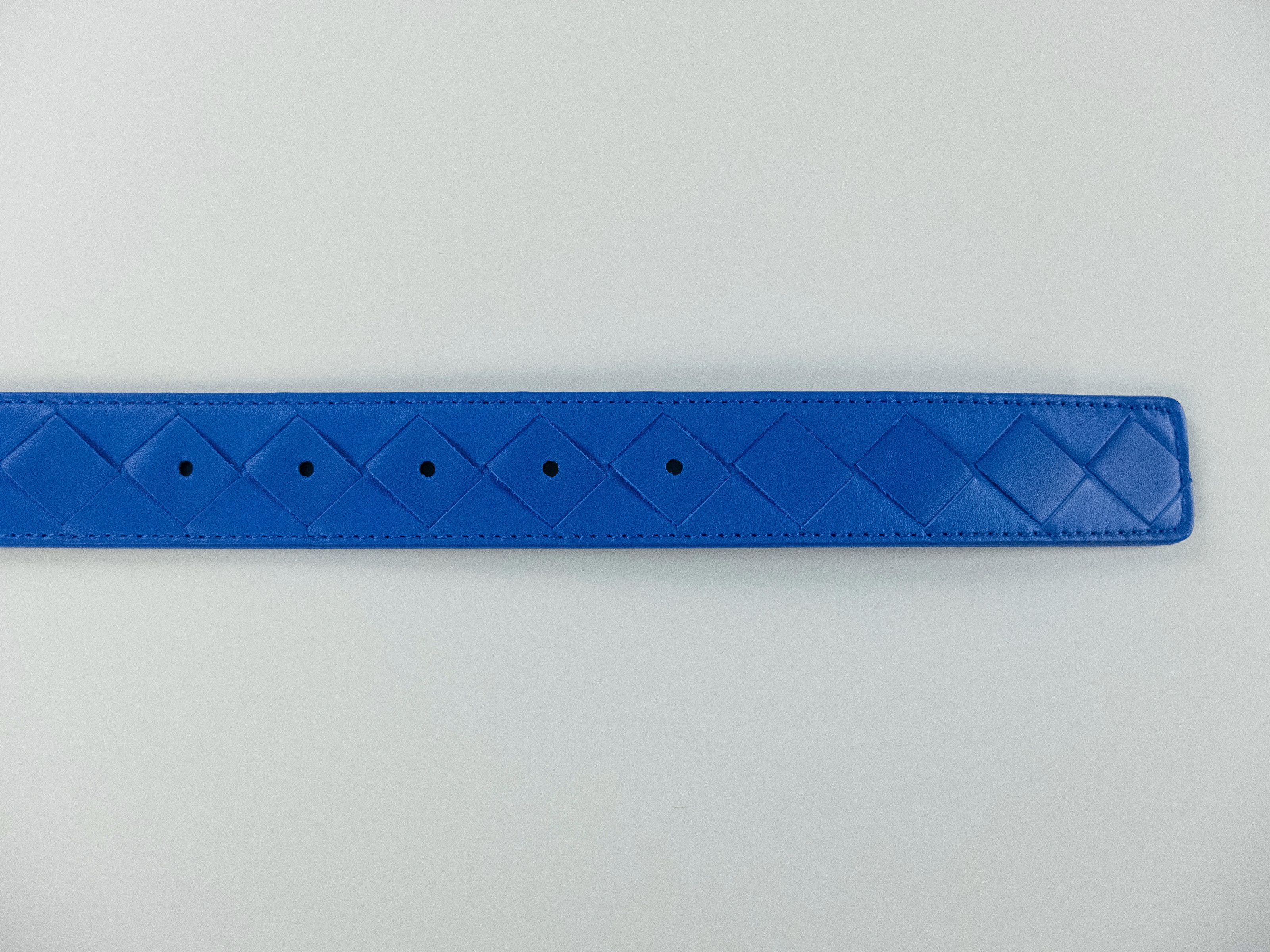 Bottega Veneta BOTTEGA VENETA cobalt blue intrecciato nappa leather belt 95 Size 36 - 7 Thumbnail