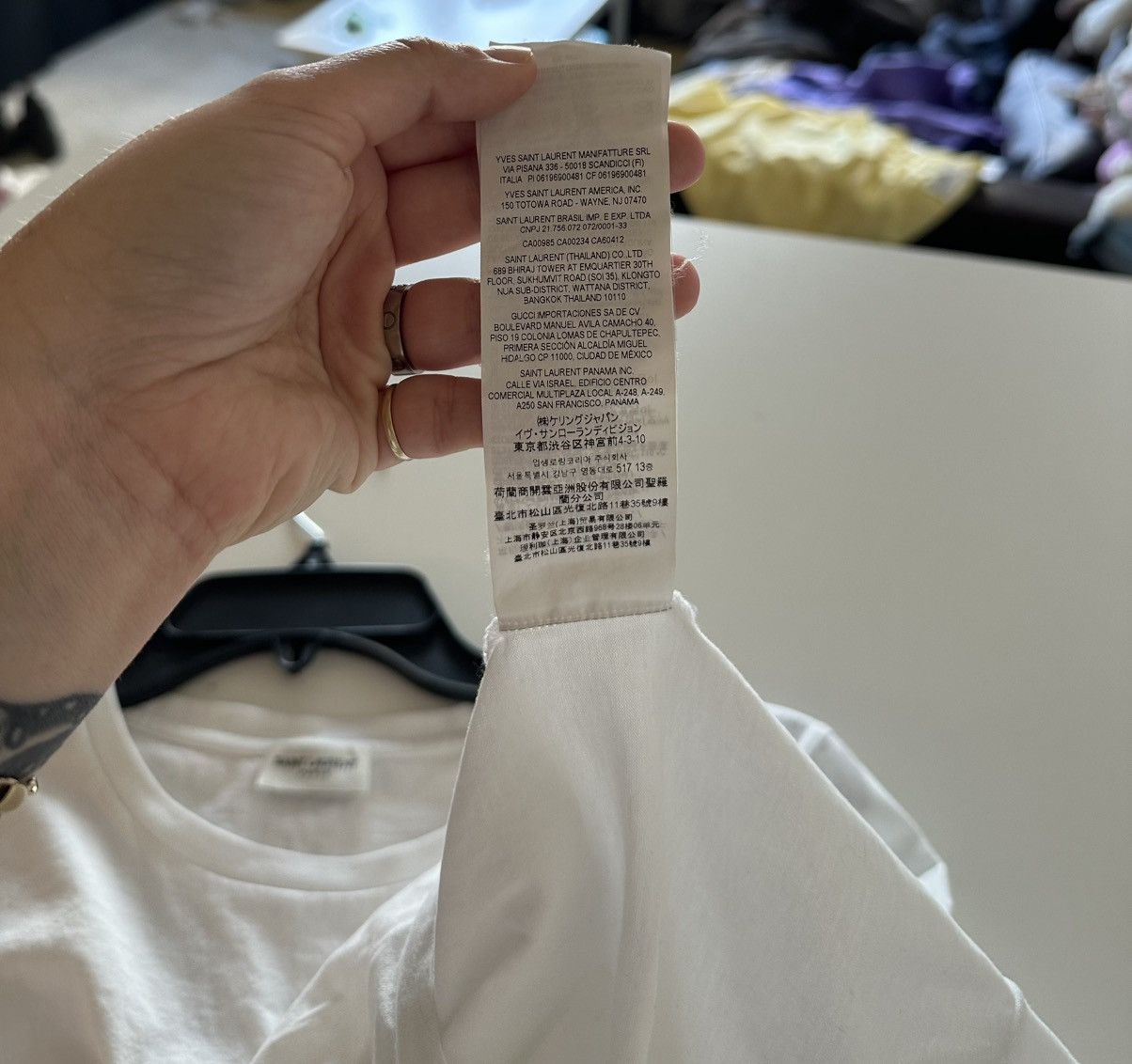 Saint Laurent Paris Saint Laurent Rive Gauche Center Spellout Logo White Tee Size XS / US 0-2 / IT 36-38 - 7 Thumbnail