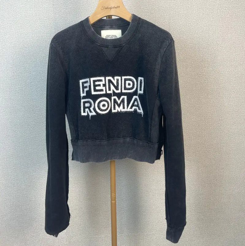 Fendi Fendi Women's Dark Gray Cropped Sweatshirt 0089 Size XS / US 0-2 / IT 36-38 - 1 Thumbnail