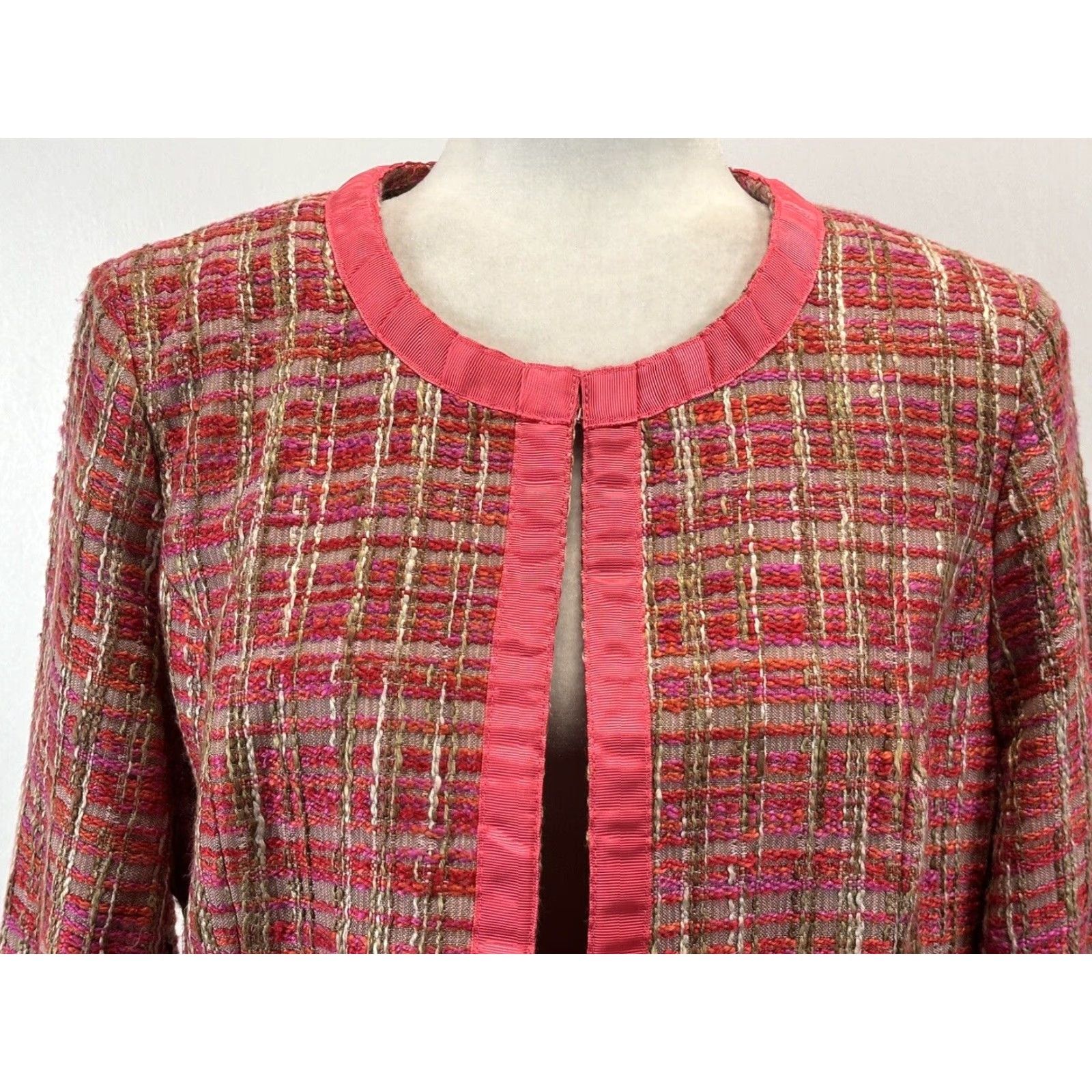 Vintage Chicos Tweed Blazer Jacket Size 1 US Medium Retro Ribbon Trim Single Close Size M / US 6-8 / IT 42-44 - 5 Thumbnail