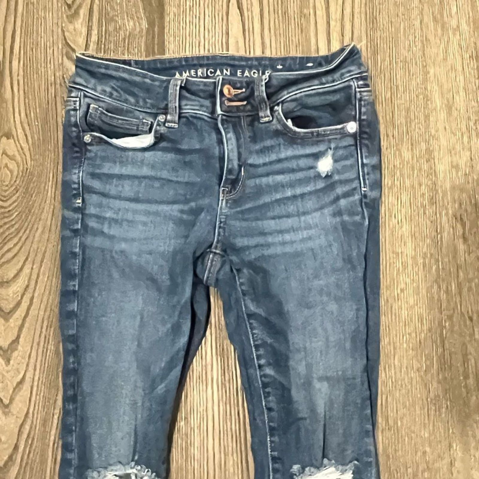 American Eagle Outfitters American Eagle Straight Jeans Super Stretch Distressed Size 27" / US 4 / IT 40 - 3 Thumbnail