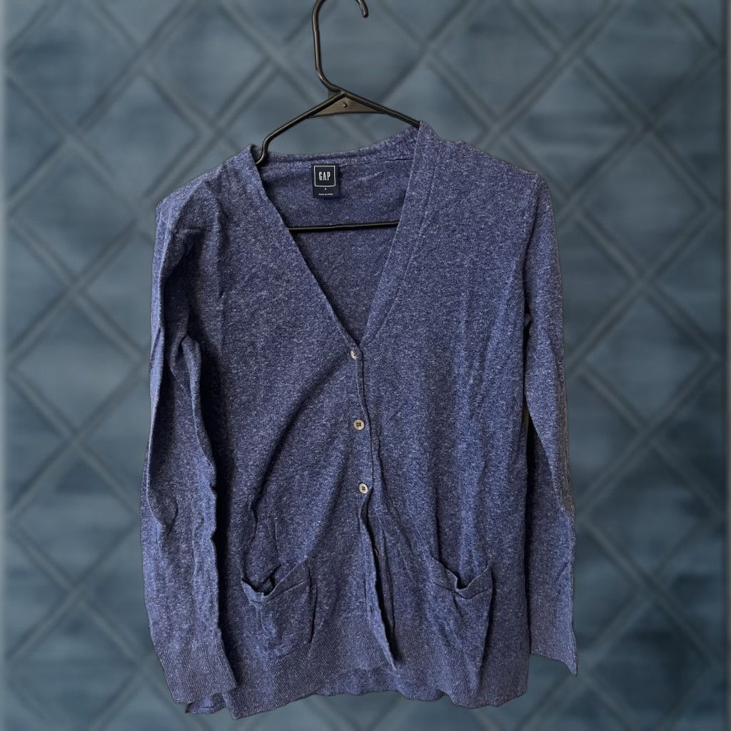 Gap Gap Cardigan Shirt Women S Blue Solid Long Sleeve Cotton Knit with Pockets, V-Neck, Button - Classic Brand Gap, Regular Size Size S / US 4 / IT 40 - 1 Thumbnail