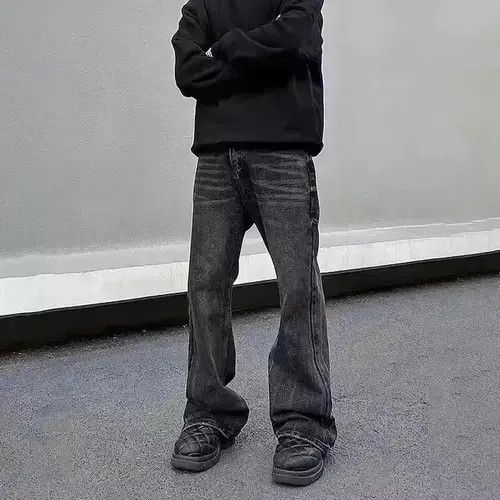 Black Loose Straight-leg Flared Jeans
