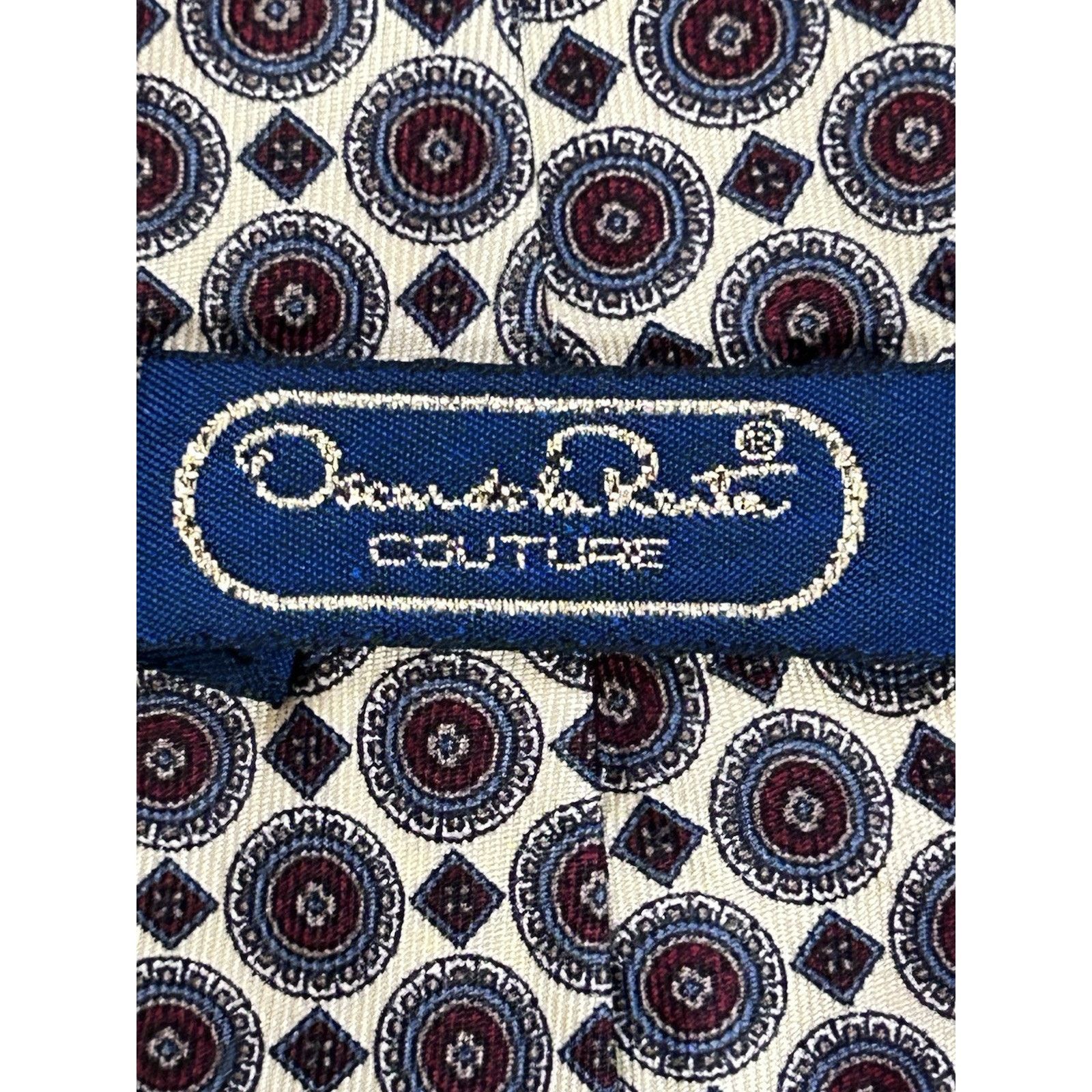 Oscar De La Renta oscar de la renta Couture Vntg Necktie Cream Burgundy Blue Size ONE SIZE - 3 Thumbnail