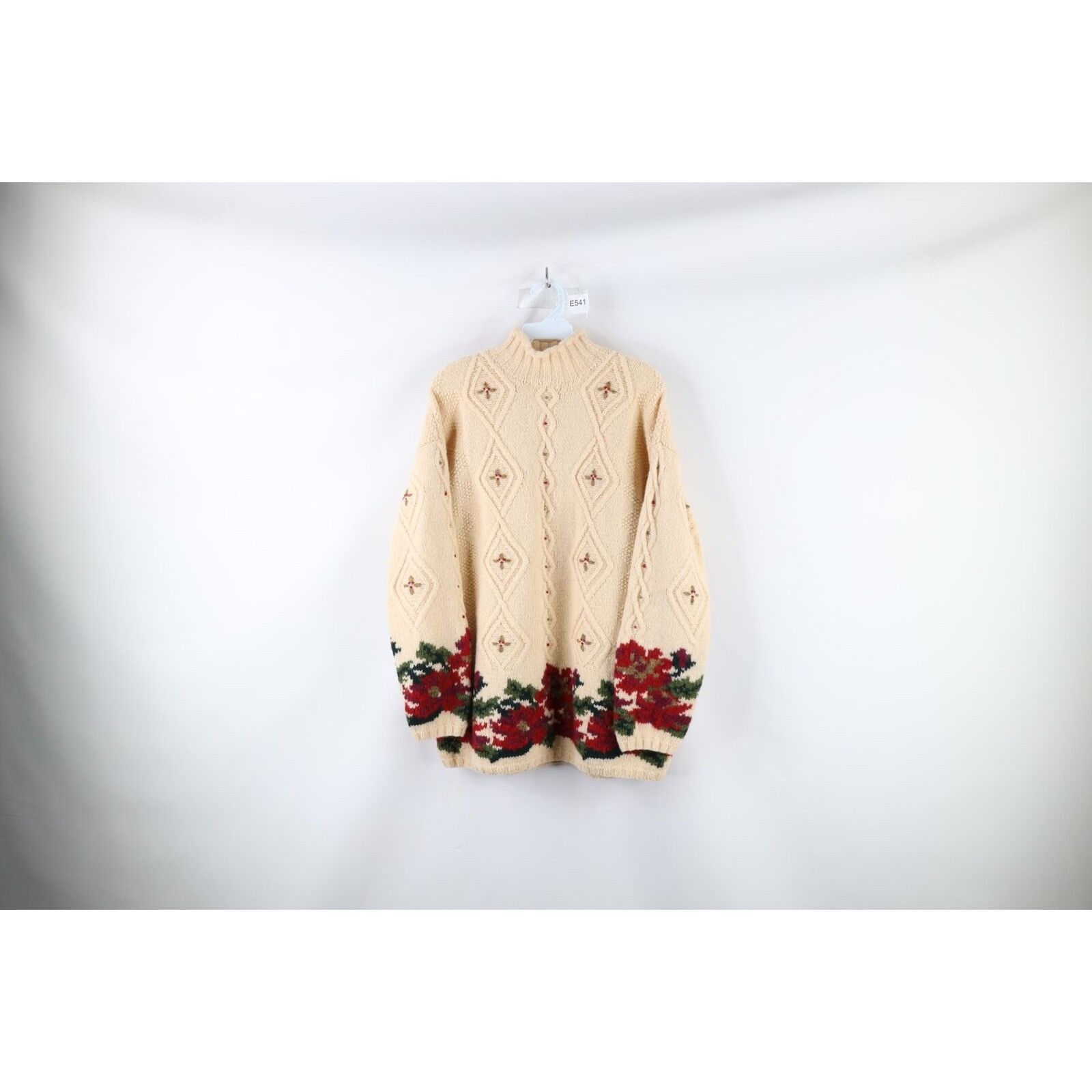 Vintage 90s LL Bean Wool Knit Fisherman Flower Sweater