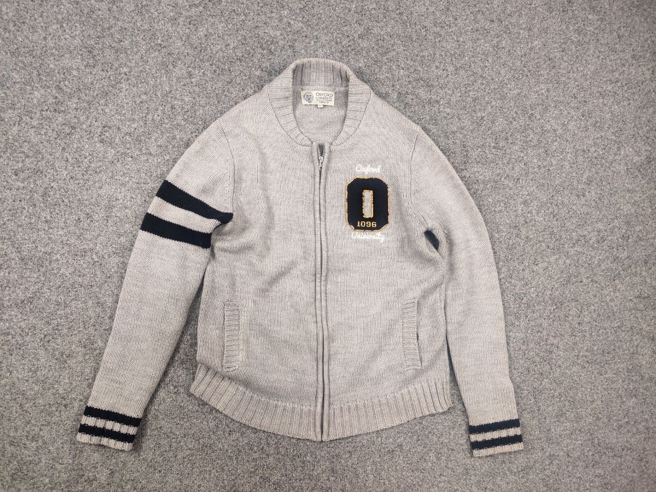 Oxxford Clothes Vintage Oxford University Pulover Logo Knit Zip Gray Sweater Size US L / EU 52-54 / 3 - 10 Thumbnail
