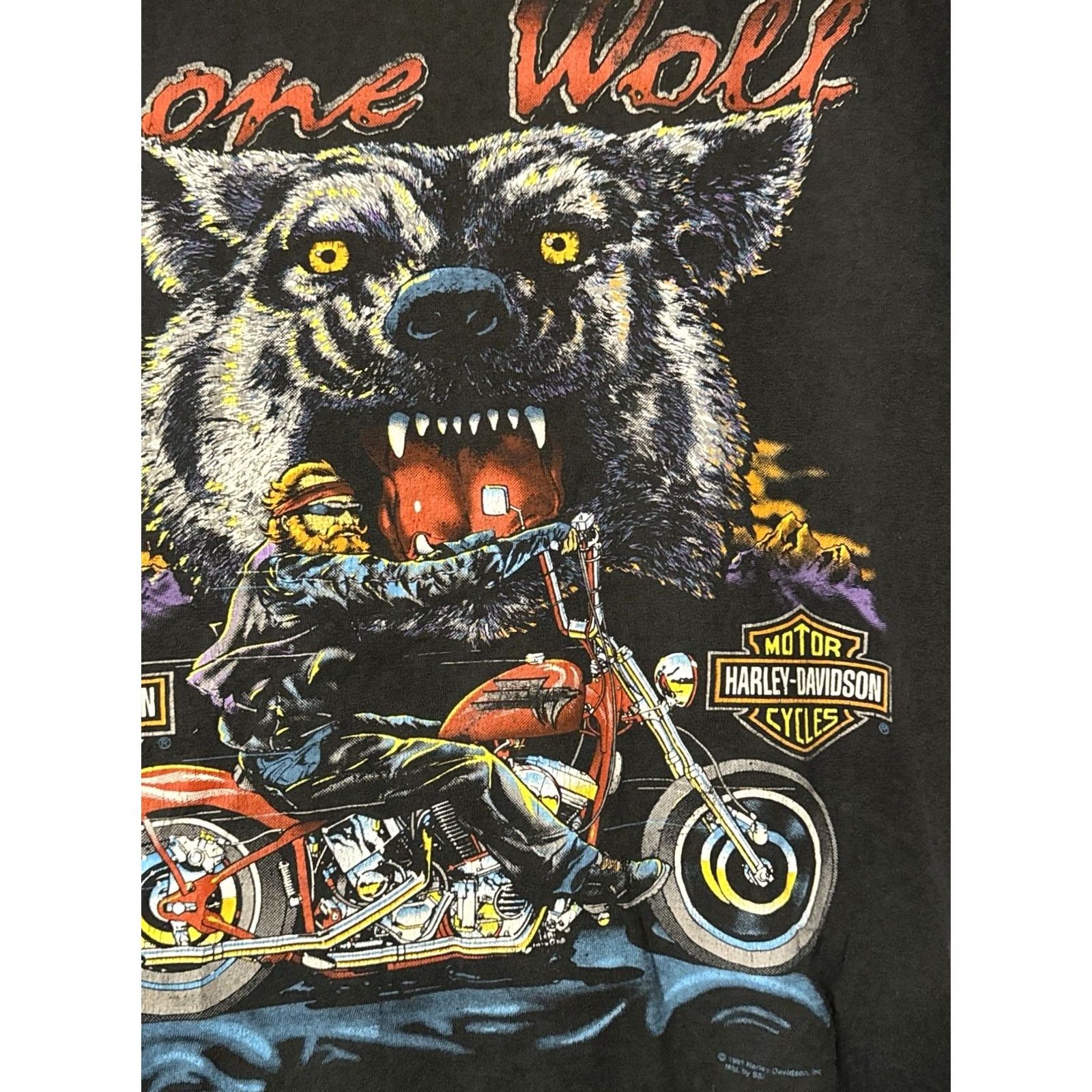Harley Davidson VINTAGE 1991 Harley Davidson Lone Wolf Motorcycle T-Shirt USA SSI Single Stitch Black L Adult Mens Size US L / EU 52-54 / 3 - 3 Thumbnail
