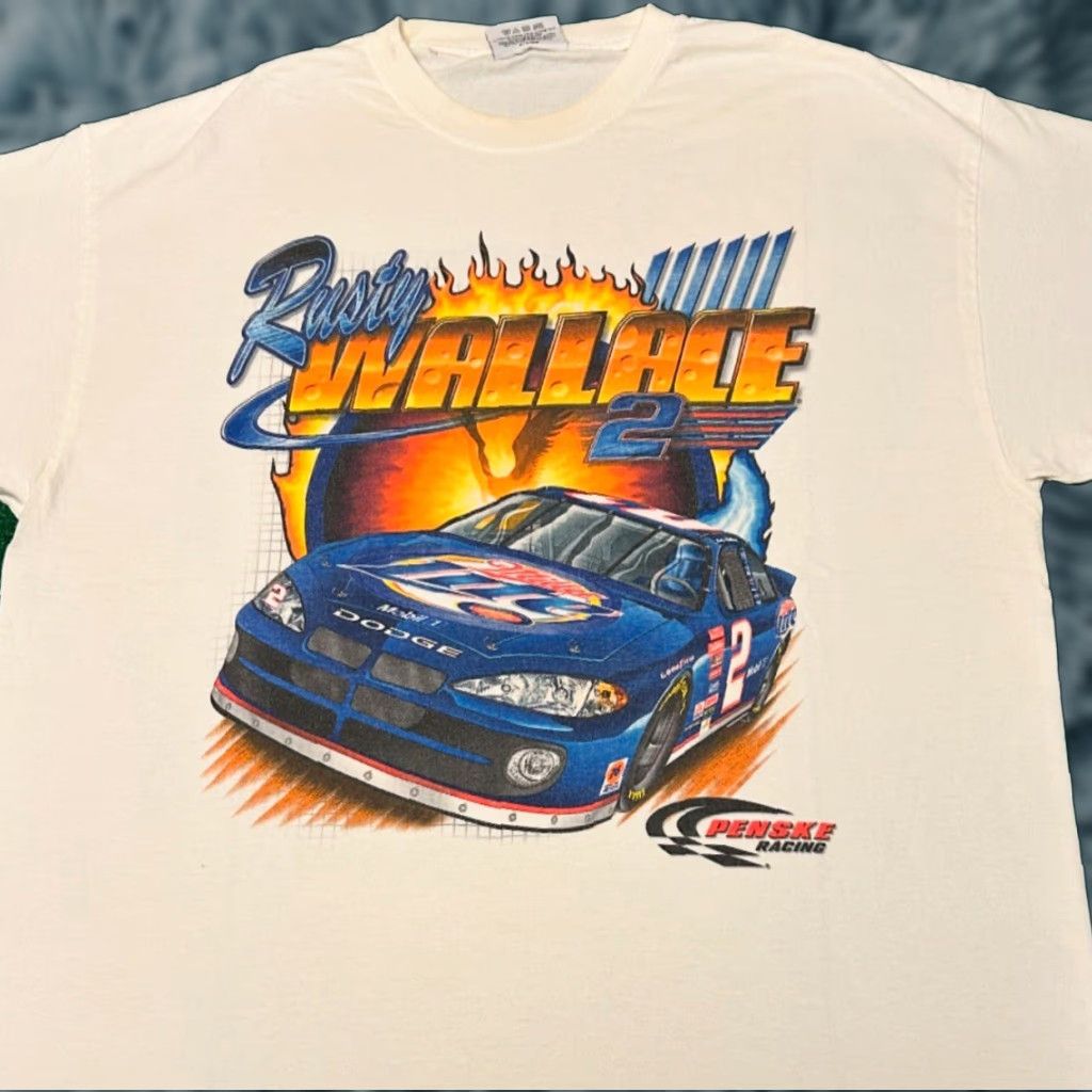 Vintage VINTAGE NASCAR Rusty Wallace Fire & Ice Flames Double Sided VTG Shirt Mens L Size US L / EU 52-54 / 3 - 1 Thumbnail