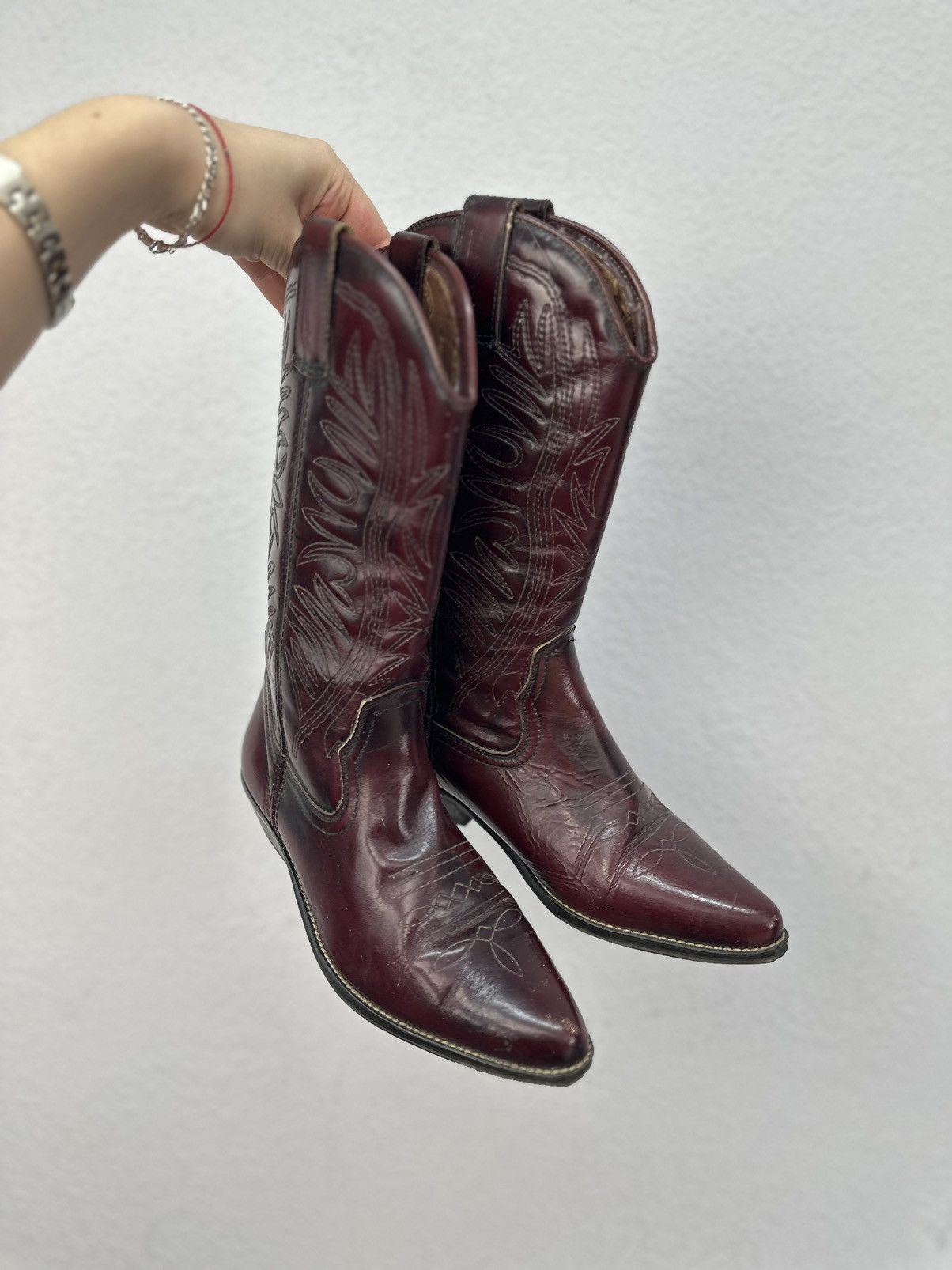 Boston Traders Vintage Western Boots Leather Womens Hight Cowboy A.S. 98 Size US 8 / IT 38 - 2 Thumbnail