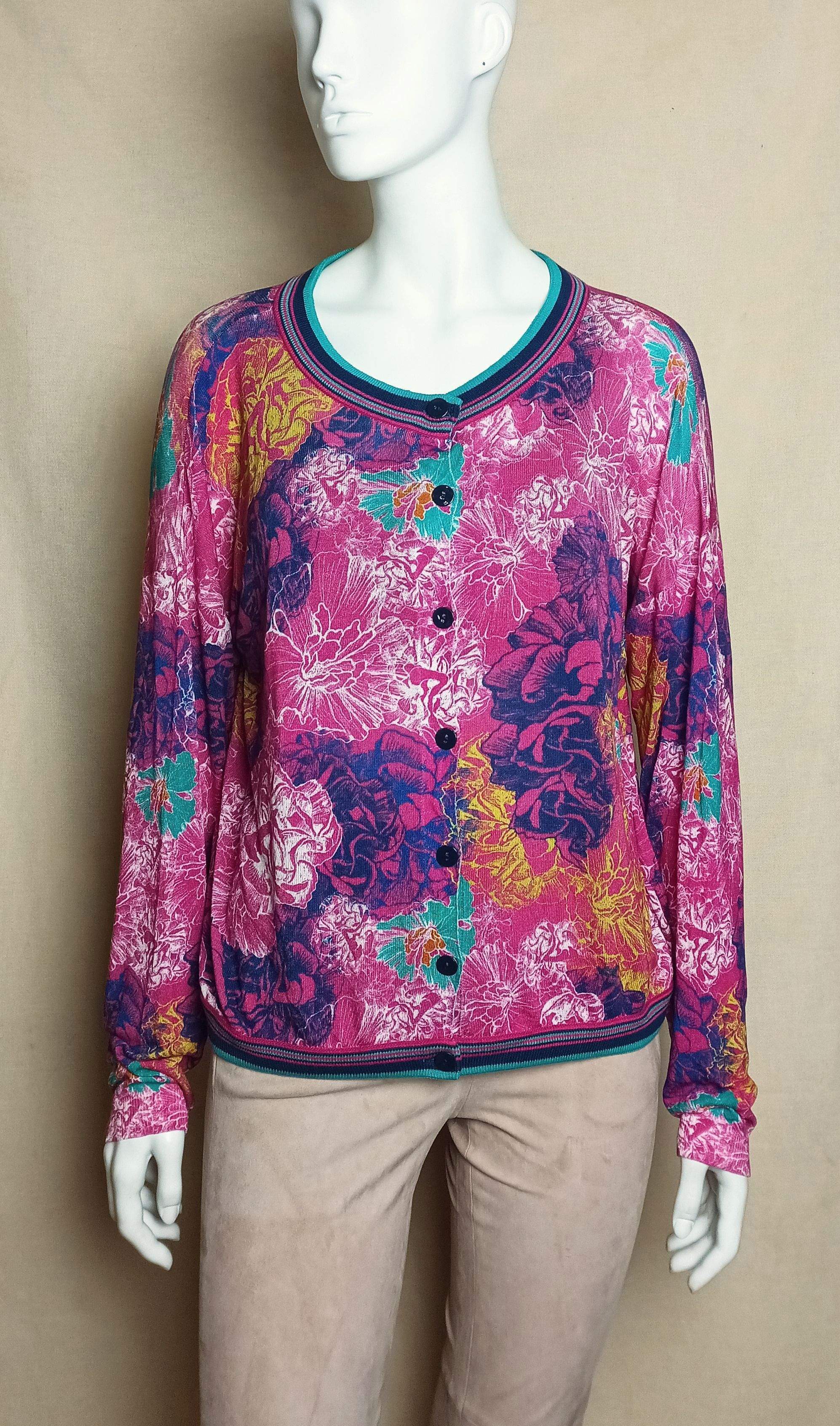 Japanese Brand IVKO Printed Cardigan Jungle Motif Pink Size XXL/3XL Size XXL / US 16-18 / IT 52-54 - 1 Thumbnail