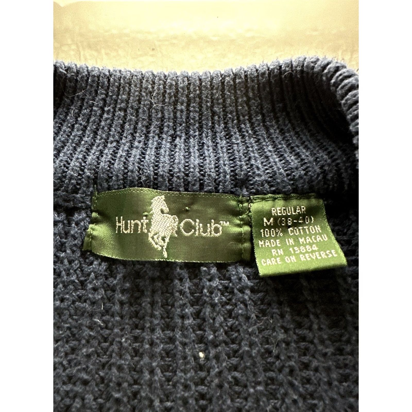 Vintage VTG Hunt Club Navy V-Neck Cable Knit Sweater Mens Medium 90s Pullover Knitting Crew Neck Knits Sweatner Winter Casual Mens Size US M / EU 48-50 / 2 - 5 Thumbnail