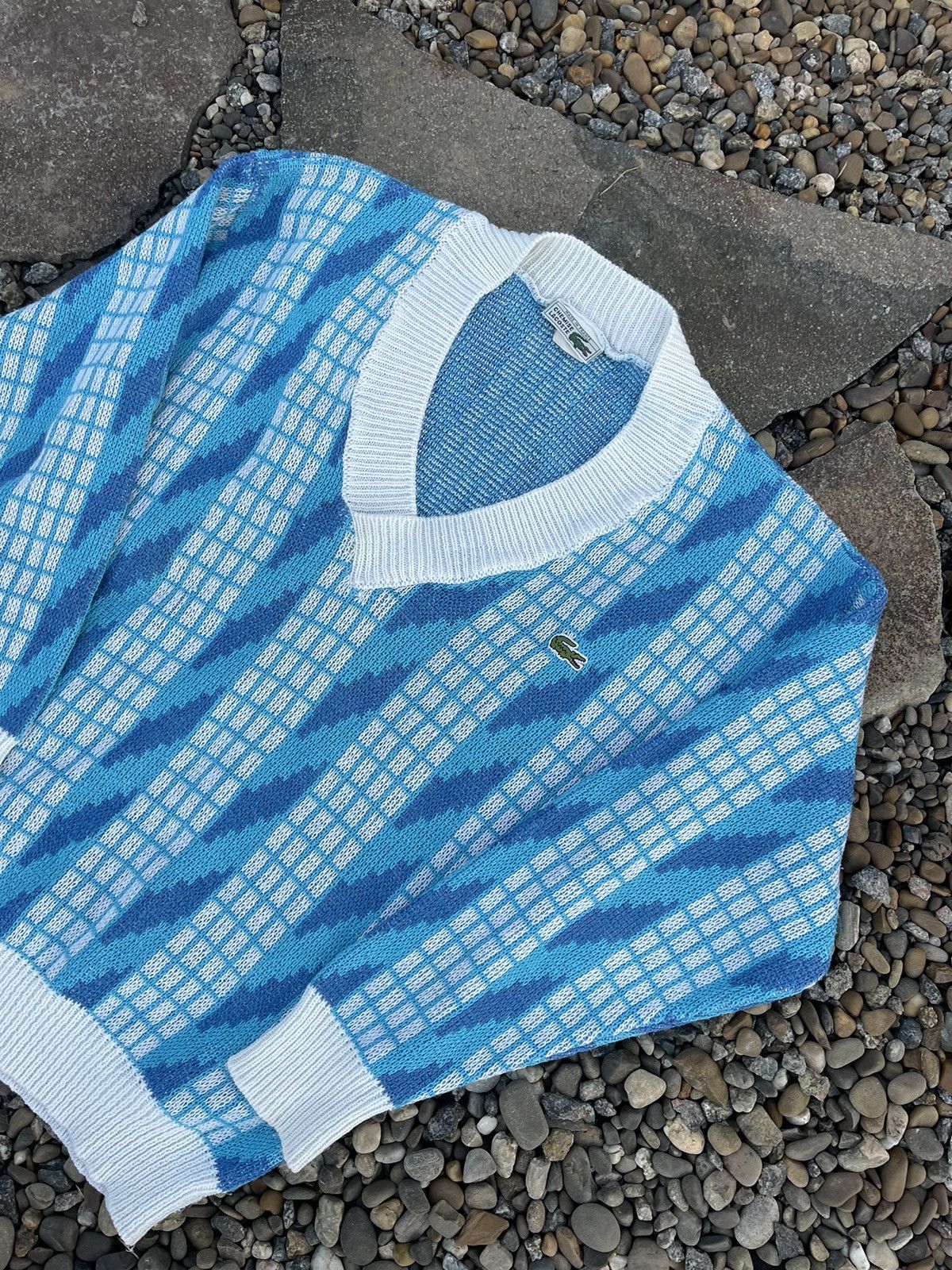 80’s Lacoste vintage v-neck coogi style knit sweater blue