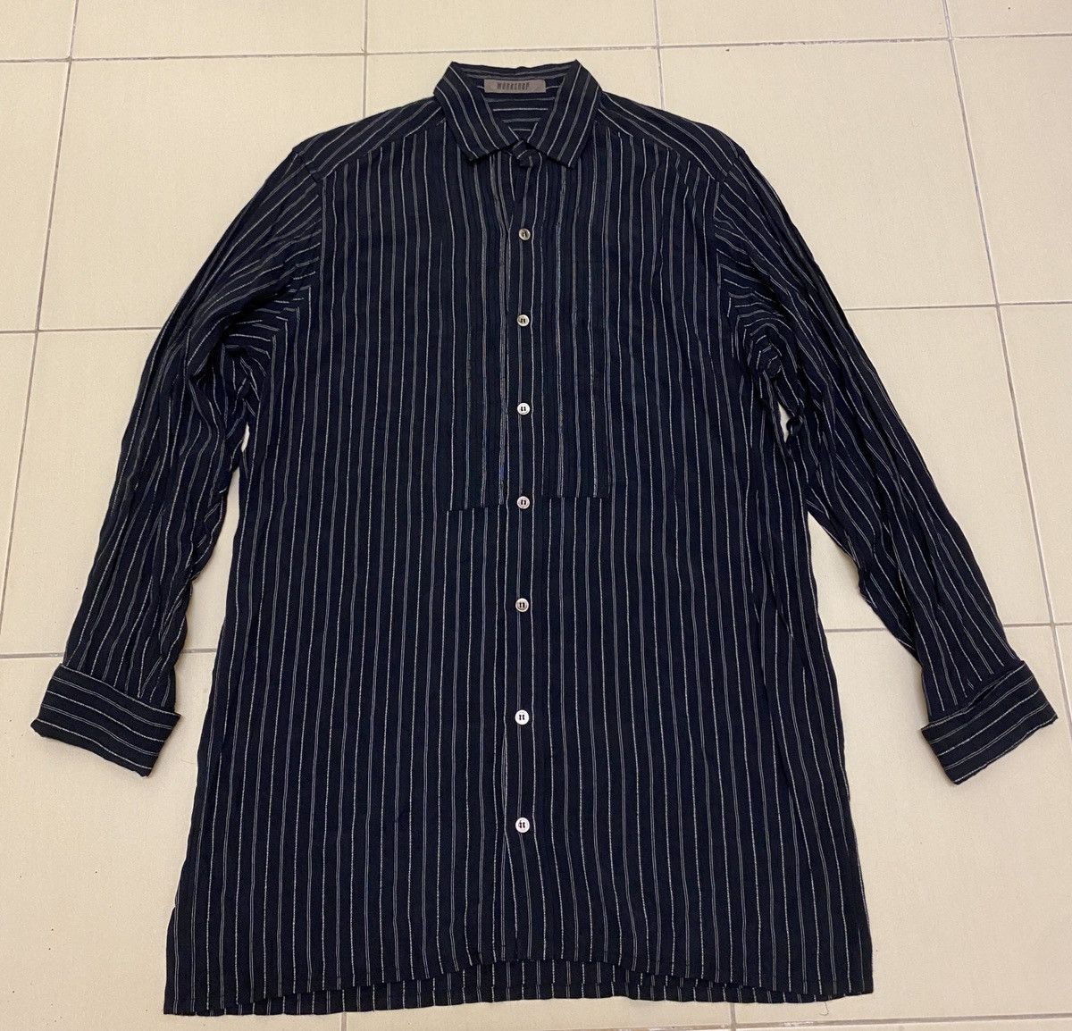 image of Yohji Yamamoto Workshop Pleats Chest Rayon Long Shirt in Black, Men's (Size Medium)