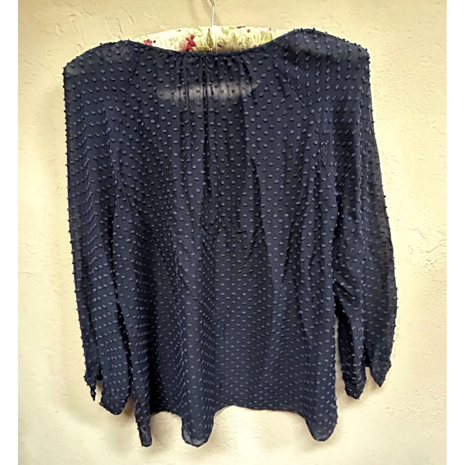 J.Crew J. Crew Women's Top Size 4 Navy Blue Silk Cotton Swiss Dot Blouse Peasant Sheer Shirt Women 4 Navy Blue Silk Cotton Swiss Dot Blouse Peasant Sheer Size S / US 4 / IT 40 - 2 Thumbnail