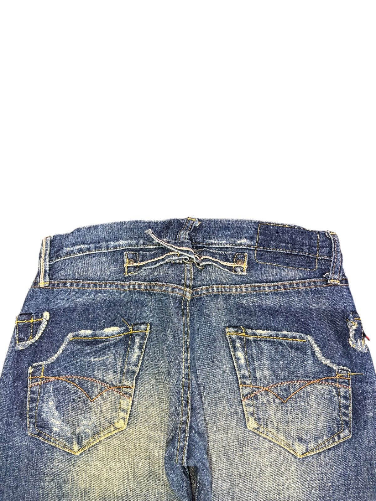 Edwin Vintage Japanese Selvedge Buckle Back Distress Flare Jeans Size 28" / US 6 / IT 42 - 4 Thumbnail