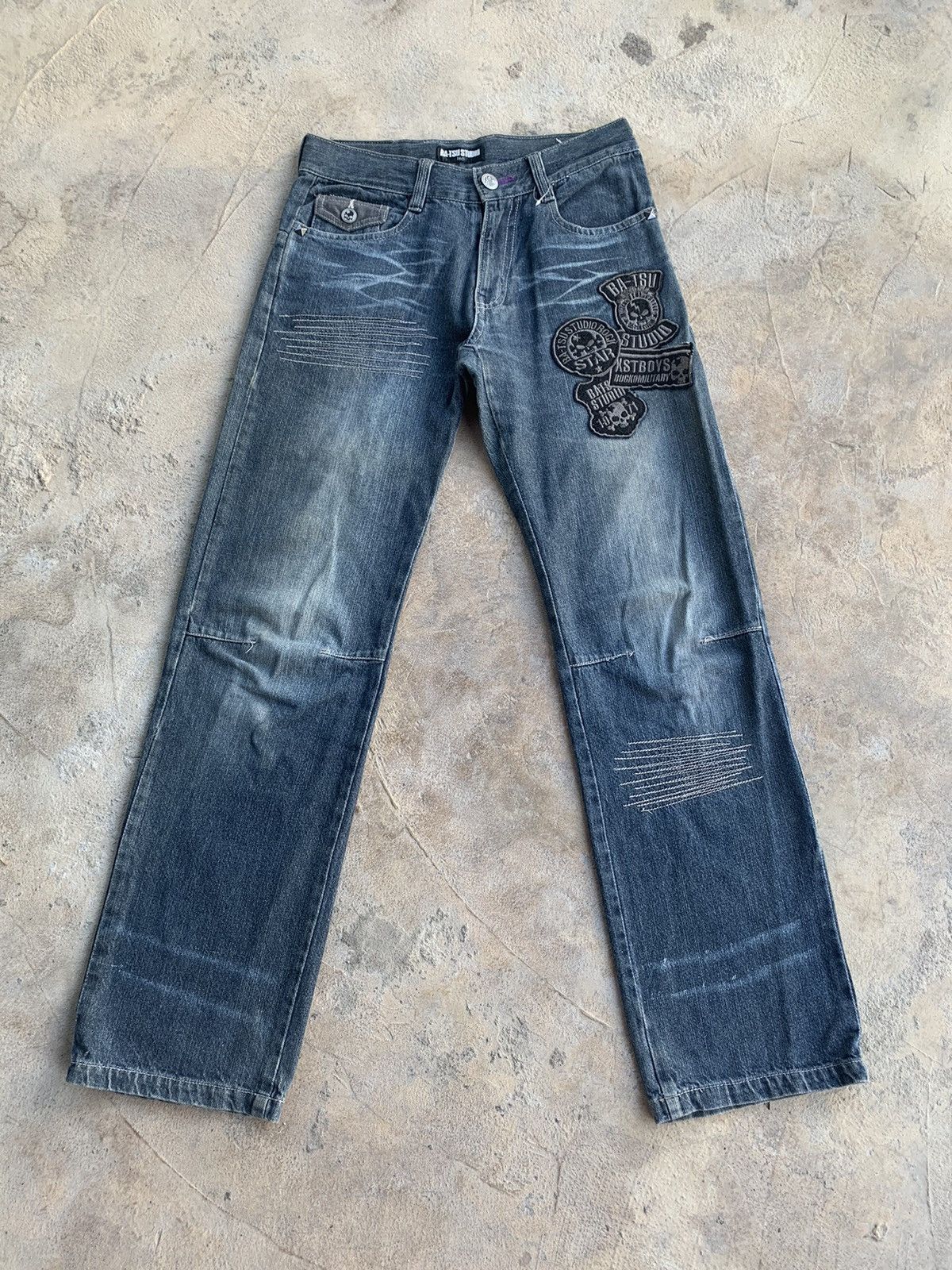 Batsu Studio Skull Distressed Denim