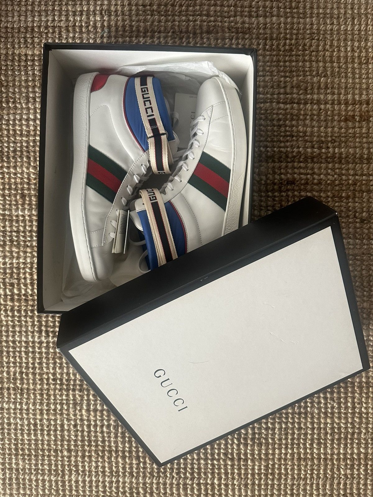 Gucci Gucci Ayers Stripe Ace High Top Men's White Sneakers Size US 12 / EU 45 - 3 Thumbnail