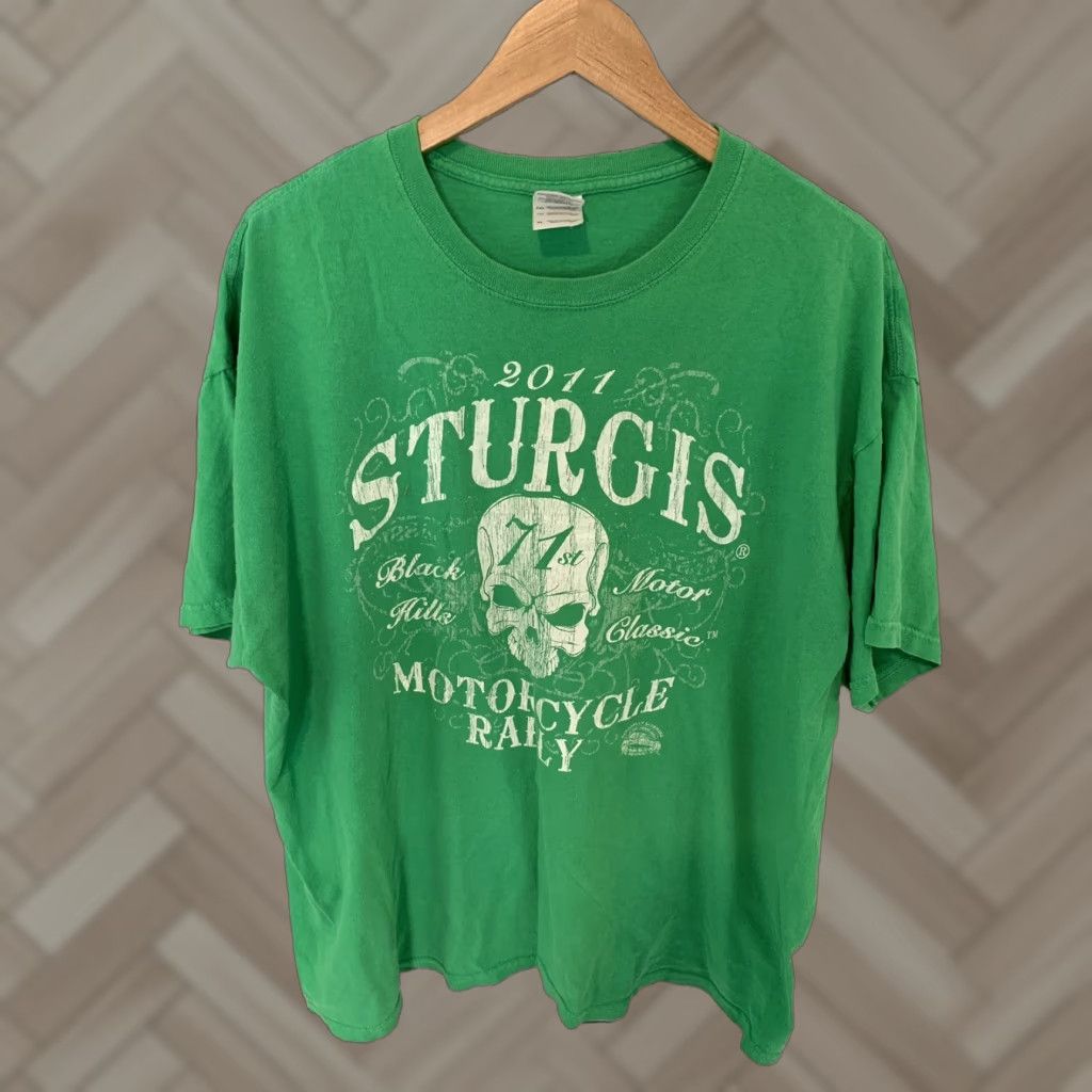 Gildan Sturgis Black Hills Motorcycle Rally T Shirt Men XL Green Gildan Graphic Tee Crew Neck Short Sleeve 100% Cotton Vintage? (Not Vintage) Size US XL / EU 56 / 4 - 1 Thumbnail