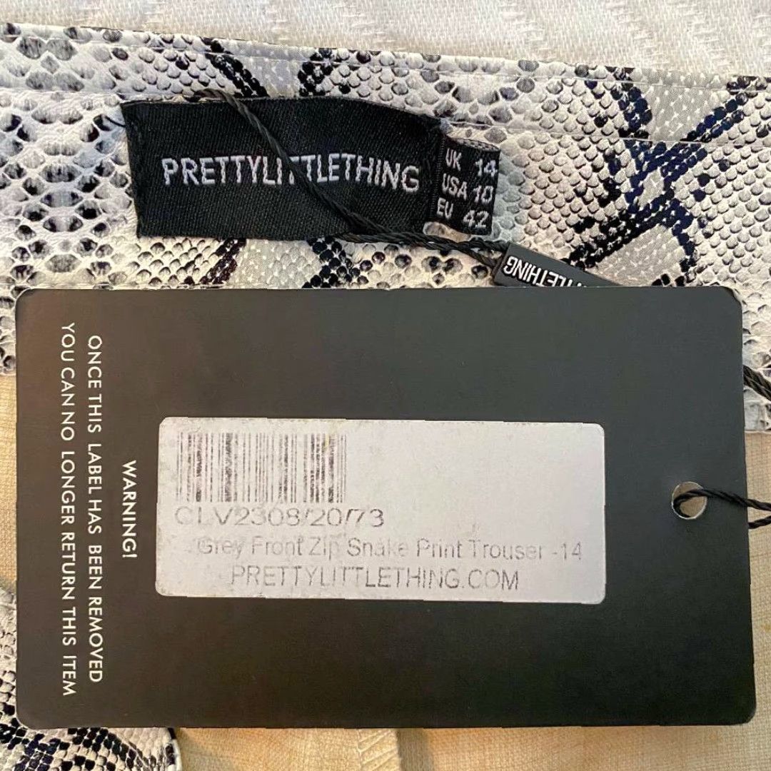 PrettyLittleThing PRETTYLITTLETHING Women's Gray Snake Print Faux Leather Slim Leg Trousers 10 Regular Size 32" / US 10 / IT 46 - 3 Thumbnail