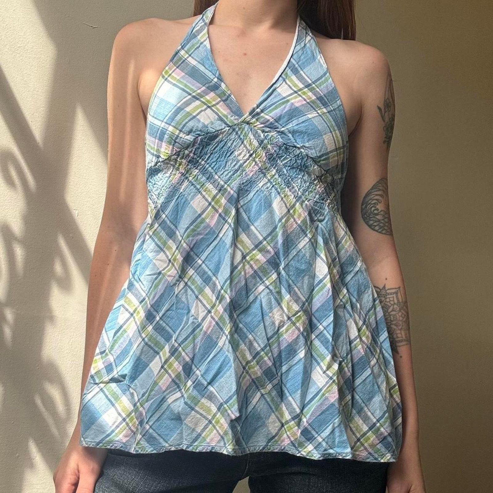 Vintage Vintage SO! Wear It Declare It Blue Plaid Halter Top Small Size S / US 4 / IT 40 - 2 Thumbnail