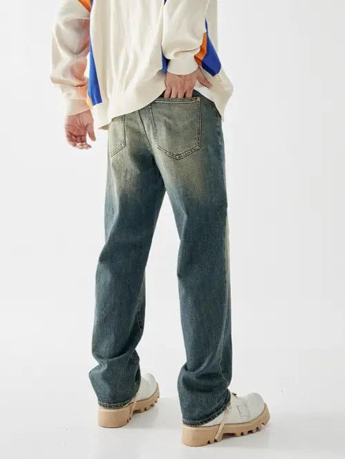 Japanese Brand × Jean Men's retro straight distressed contrast washed stretch jean Size US 34 / EU 50 - 4 Thumbnail