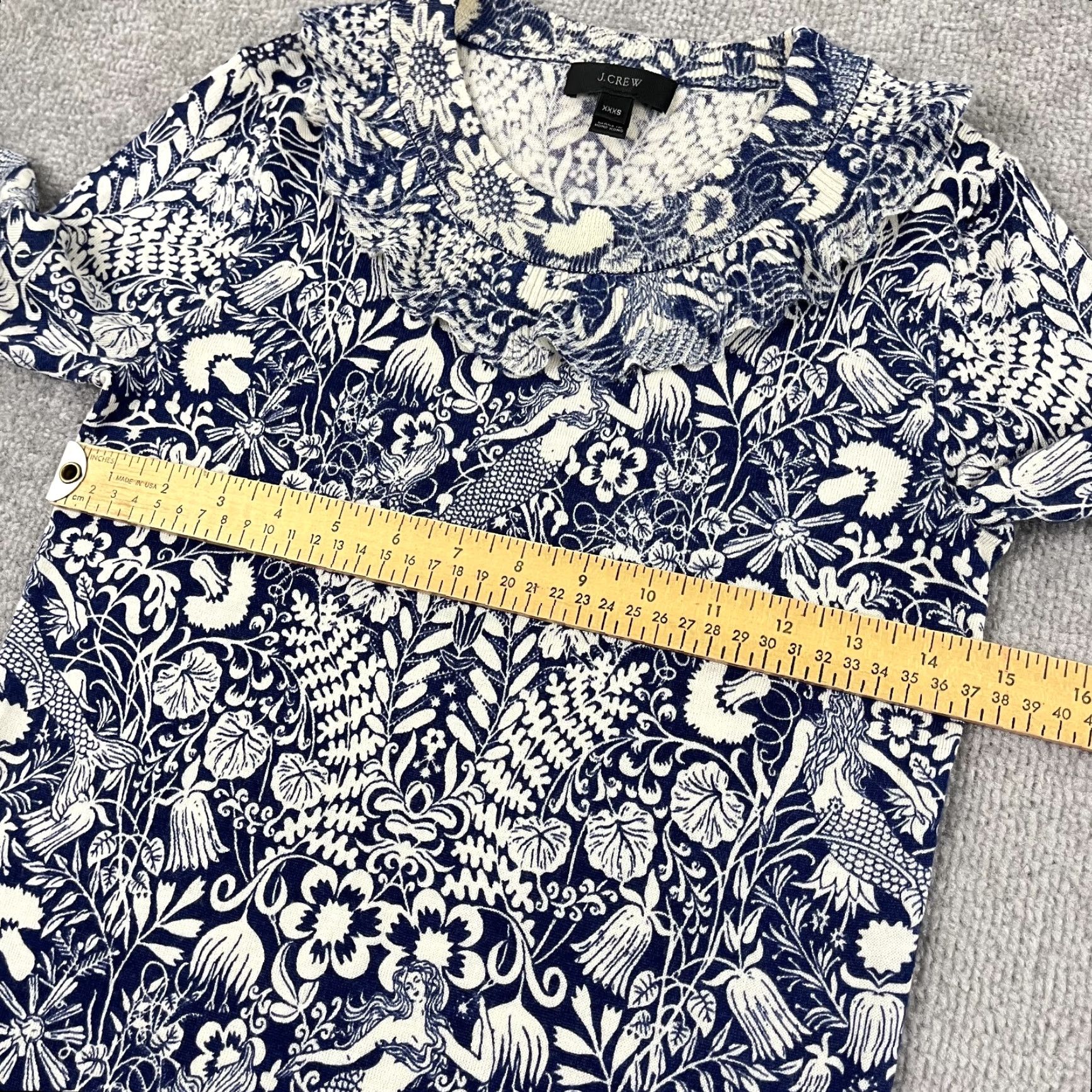 J.Crew VINTAGE J.CREW Women's Sweater XS Merino Wool Floral Mermaid Ruffle Crew Neck Pullover Fall Winter Size XS / US 0-2 / IT 36-38 - 6 Thumbnail