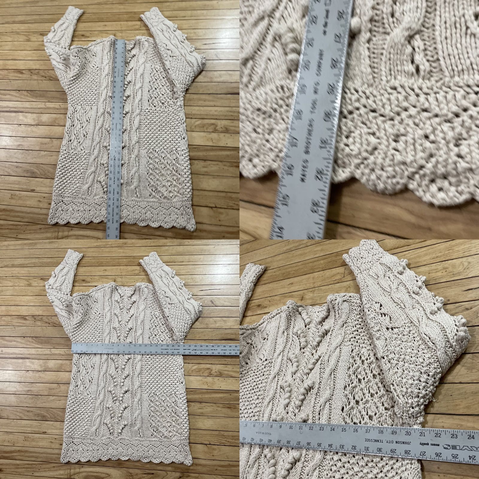 Express VINTAGE EXPRESS TRICOT Crochet Silk Tunic Sweater Dress Women M Cream Boho Hand Knit Shirt Size M / US 6-8 / IT 42-44 - 8 Thumbnail