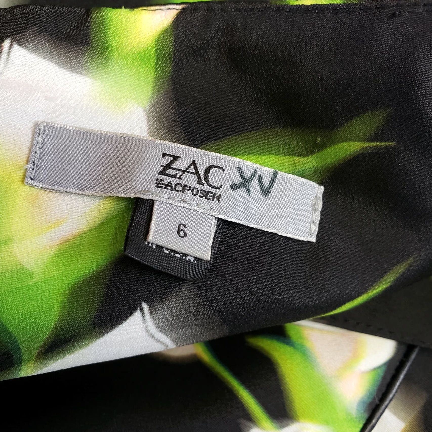 Vintage ZAC Zac Posen Womens Dress Sz 6 Green Black Floral Lilly Print V-Neck Sleeveless Size M / US 6-8 / IT 42-44 - 6 Thumbnail