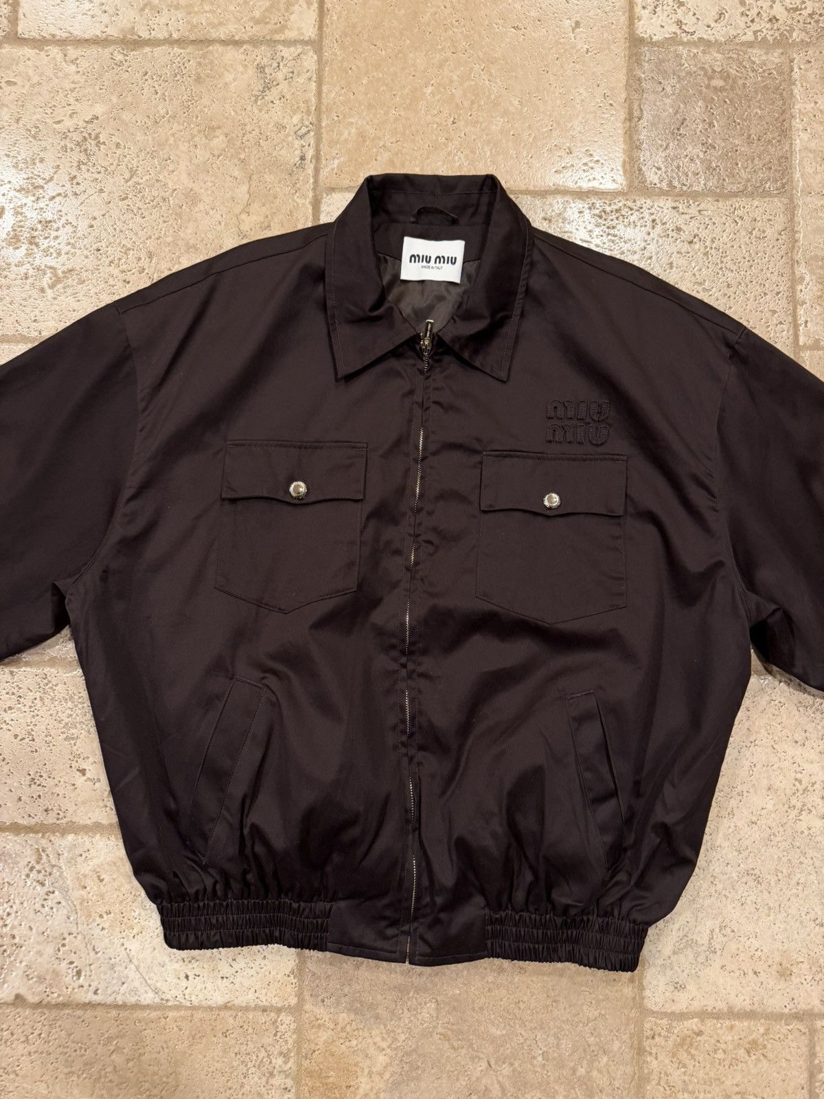 Miu Miu Miu Miu Embroidered Logo Cargo Pocket Brown Light Zip Jacket Size US XL / EU 56 / 4 - 5 Thumbnail