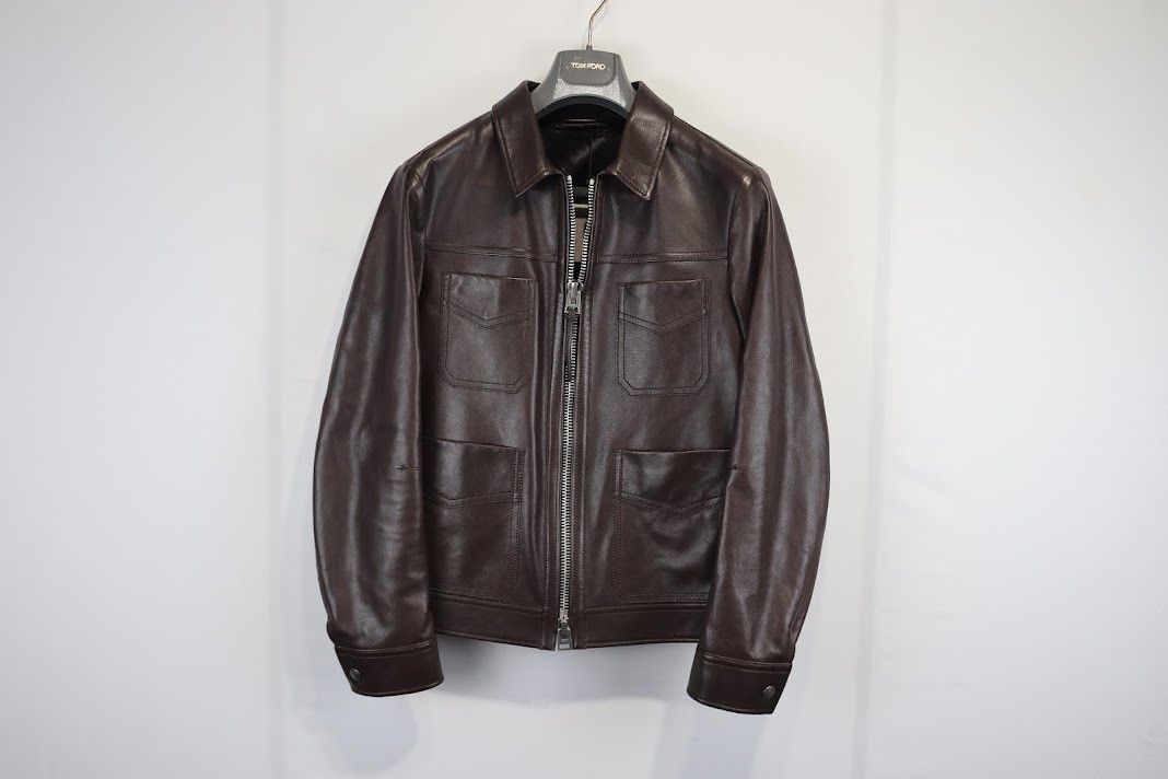 image of Tom Ford O1Rshd1 Leather Jacket In Brown, Men's (Size Medium)