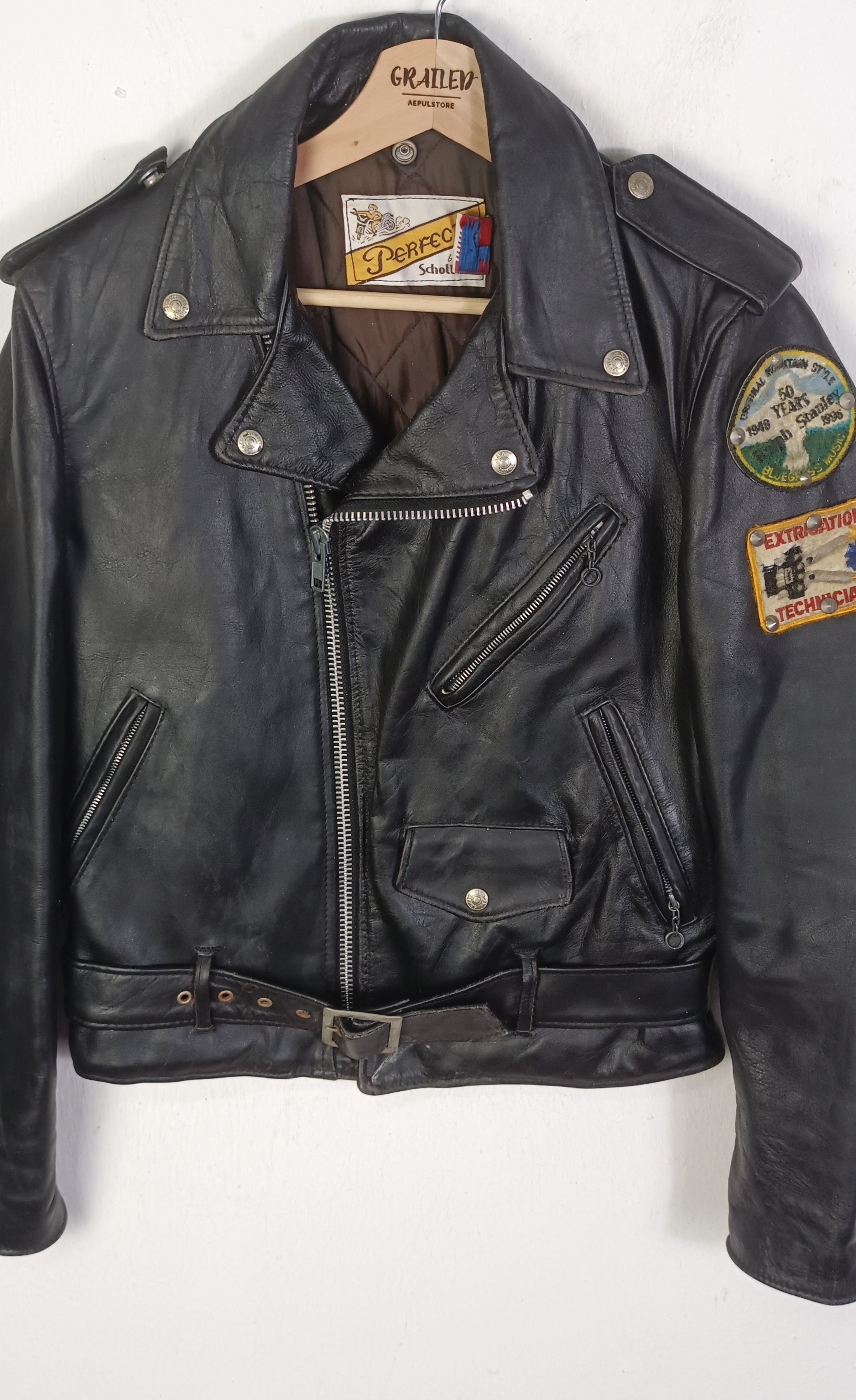 Schott Schott Perfecto "Mc Loguc" Punk Casino Leather Jacket (36) Size US M / EU 48-50 / 2 - 4 Thumbnail