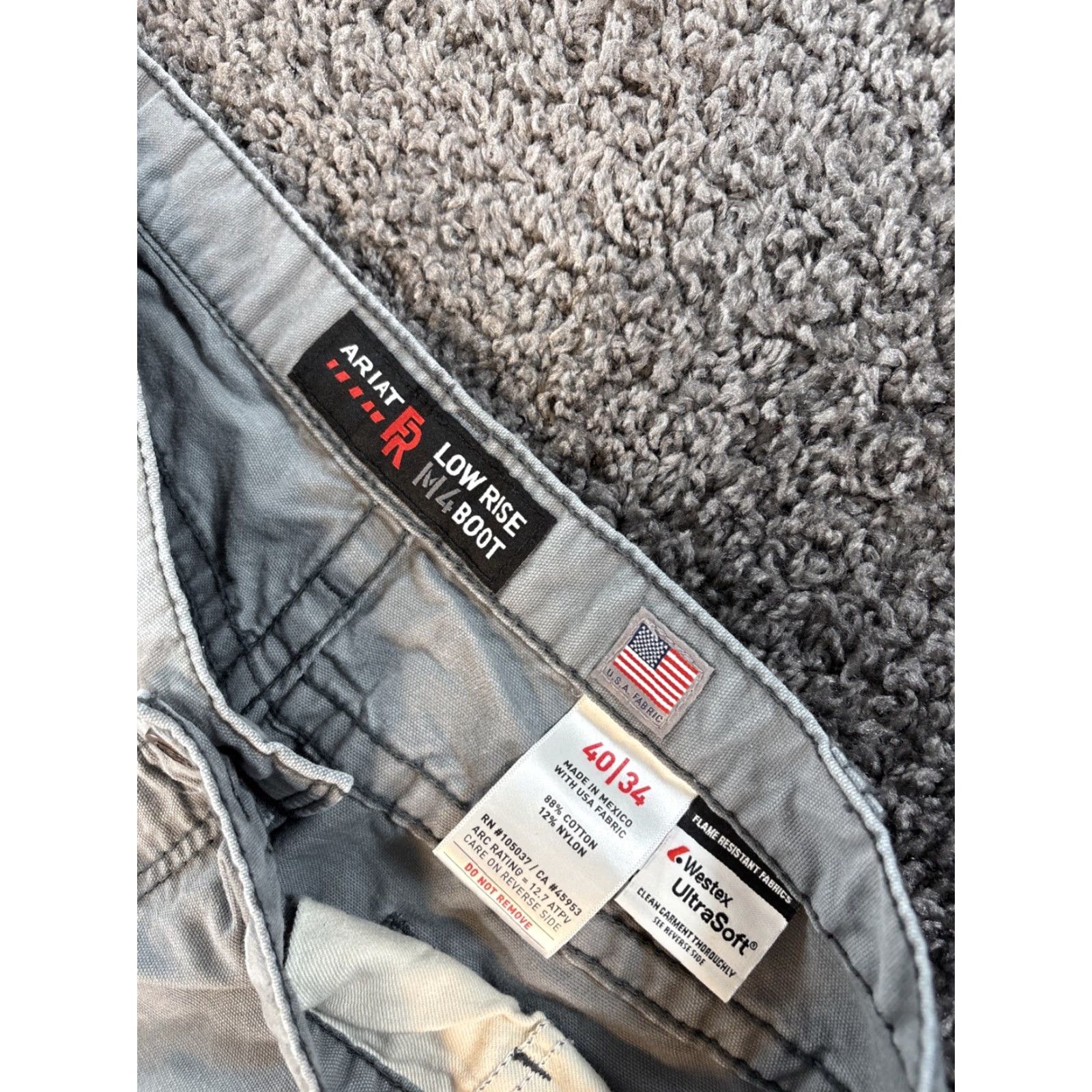 Ariat Ariat M4 Jeans Mens 44x34 Gray Bootcut Relaxed Cotton Denim USA USA Flame-Resistant Distressed Medium Wash Size 44 Regular Zip Closure Size US 11 / EU 44 - 5 Thumbnail