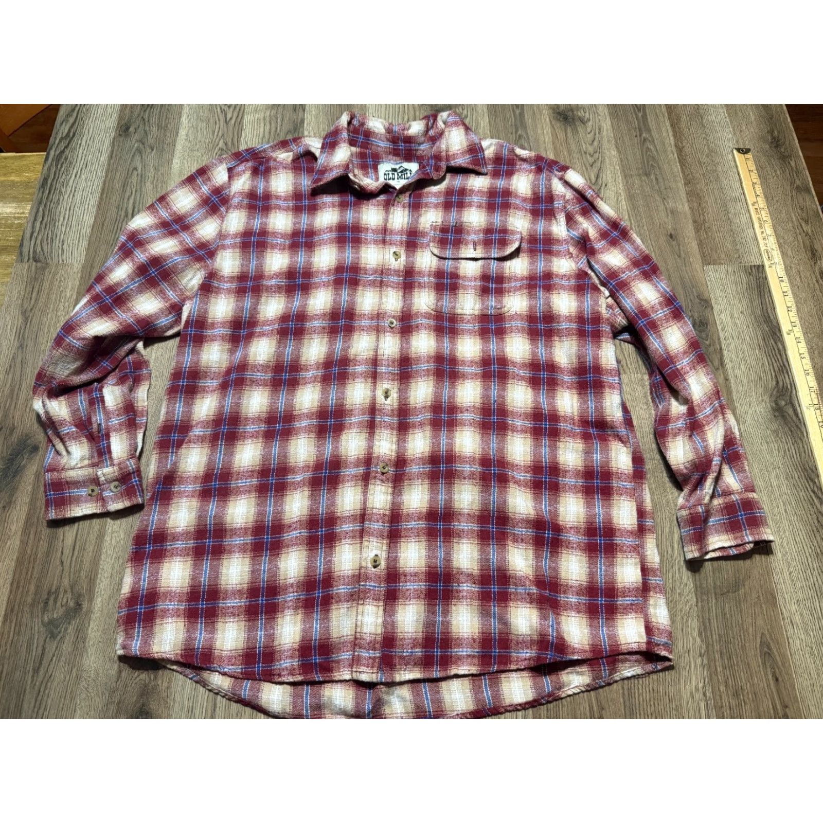 MILLY Old Mill Shirt Men’s XXL Red Brown White Blue Plaid Long Sleeve Button Up Size US XXL / EU 58 / 5 - 2 Thumbnail
