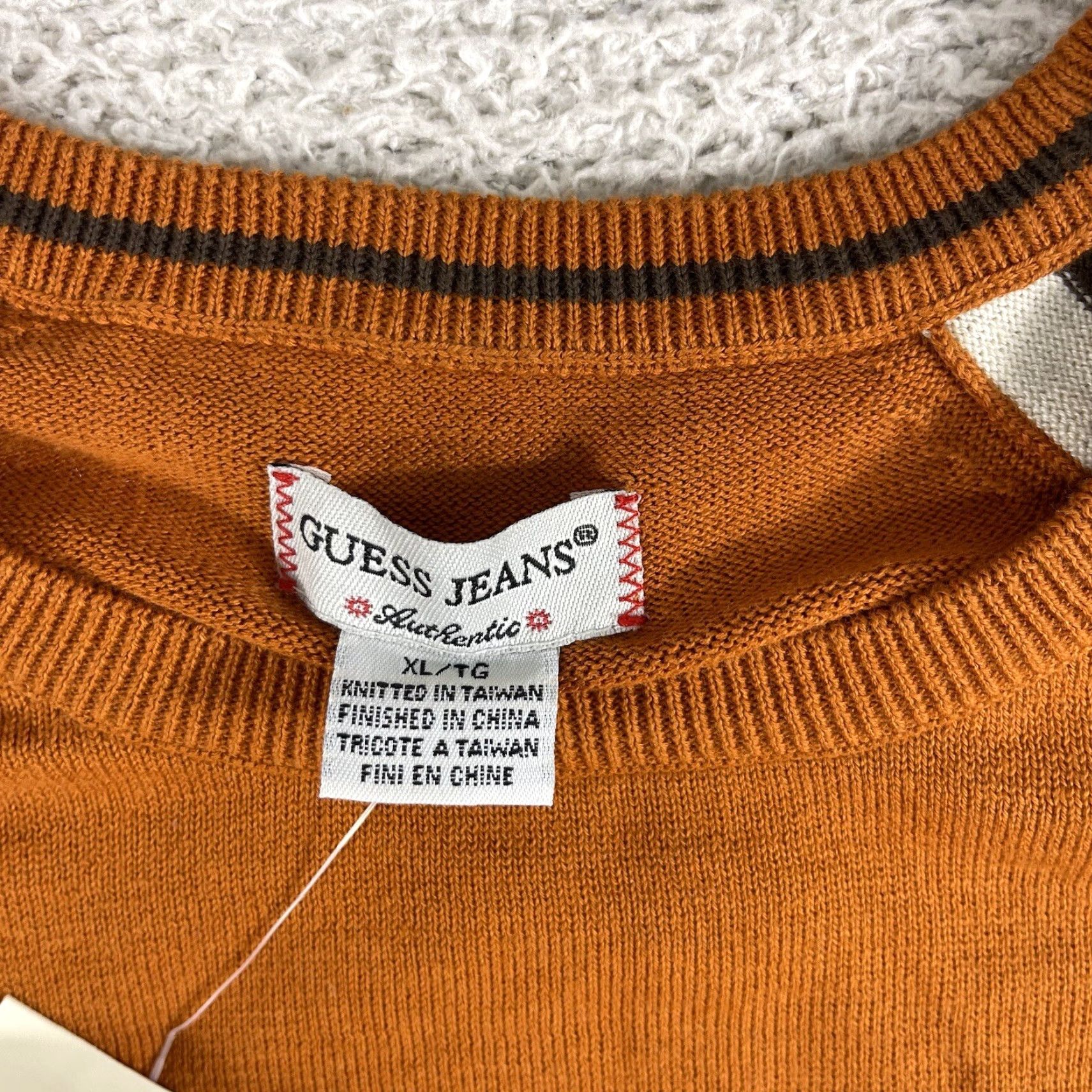 Guess VINTAGE GUESS Sweater Mens XL Brown Orange Cotton Y2K Knit Pullover Grunge NWT Size US XL / EU 56 / 4 - 3 Thumbnail