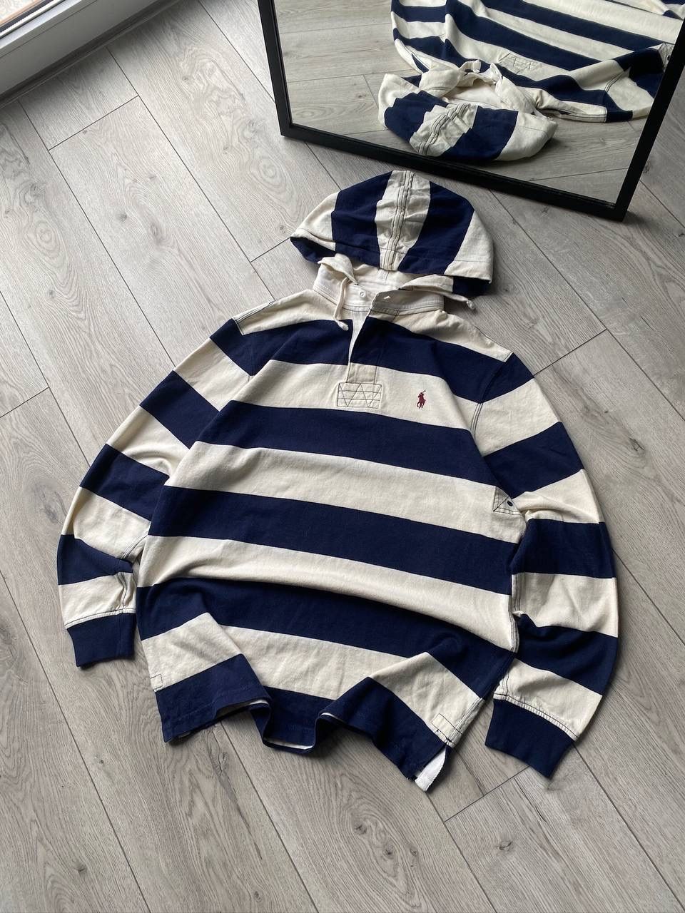 Pre-owned Polo Ralph Lauren X Vintage Polo Ralph Laurent Striped Rugby Hooded Shirt M