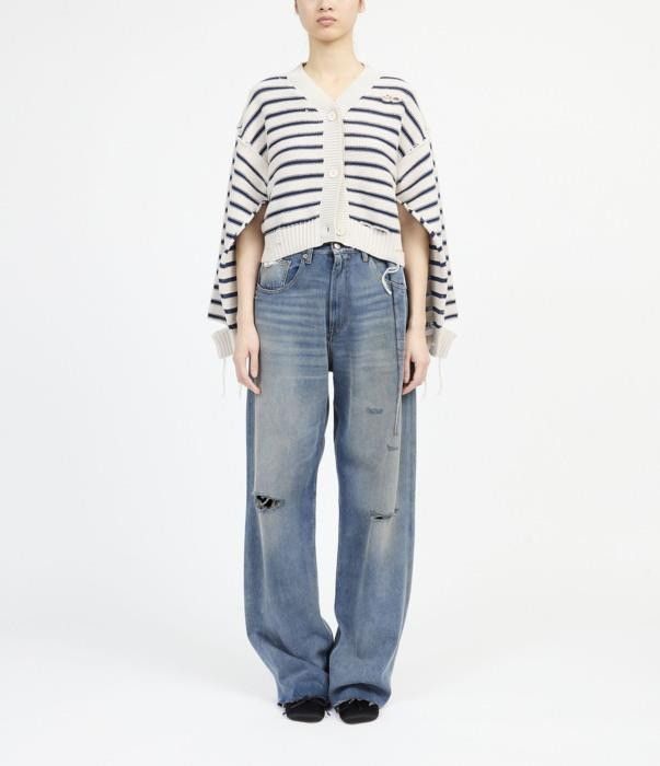 Maison Margiela o1bcso1str0426 MM Striped Knit Cardigan in White/Blue Size S / US 4 / IT 40 - 6 Thumbnail