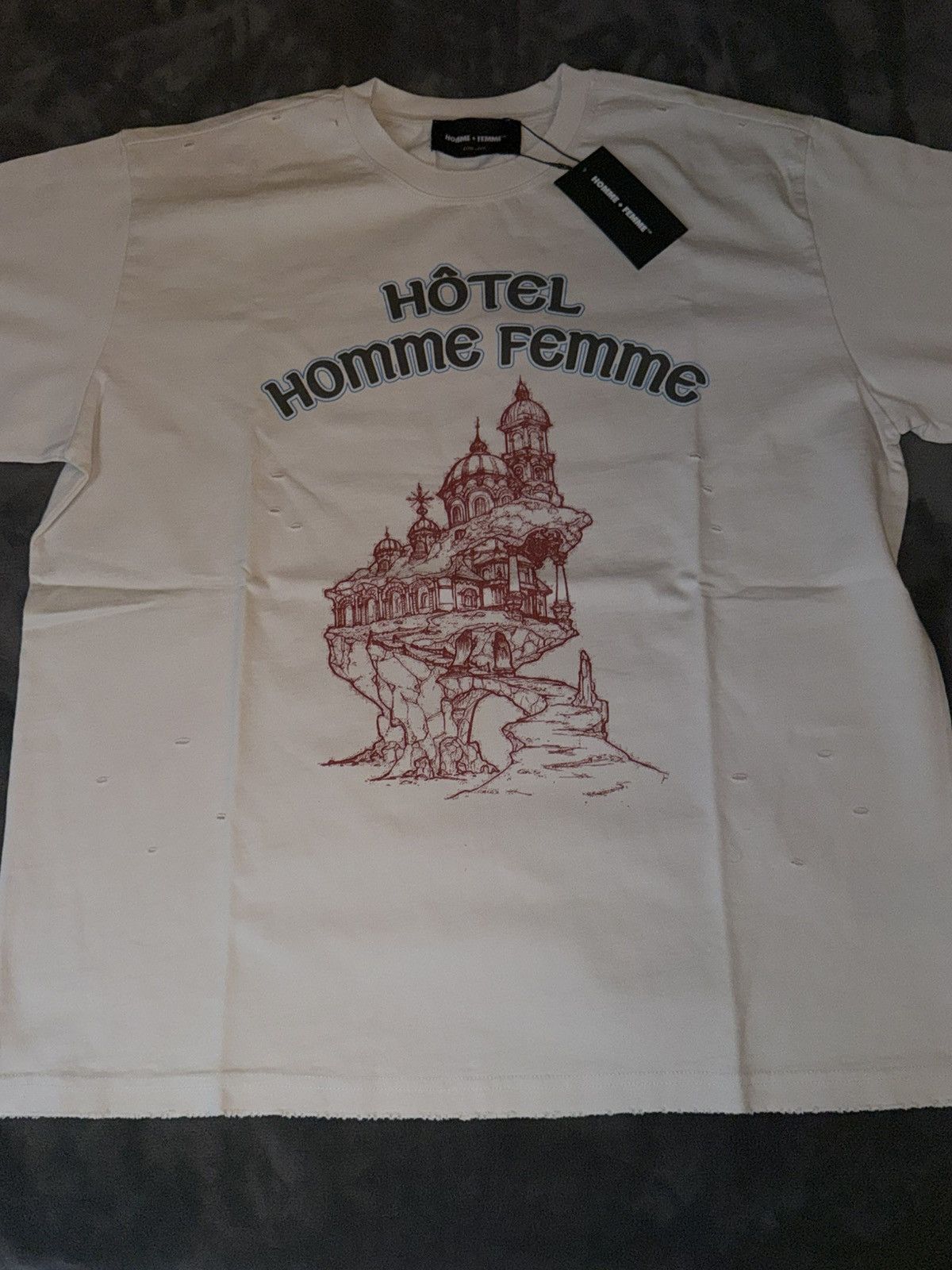 Homme + Femme La Homme + Femme Hotel Graphic Distressed Tee In Cream size XL Size US XL / EU 56 / 4 - 1 Thumbnail