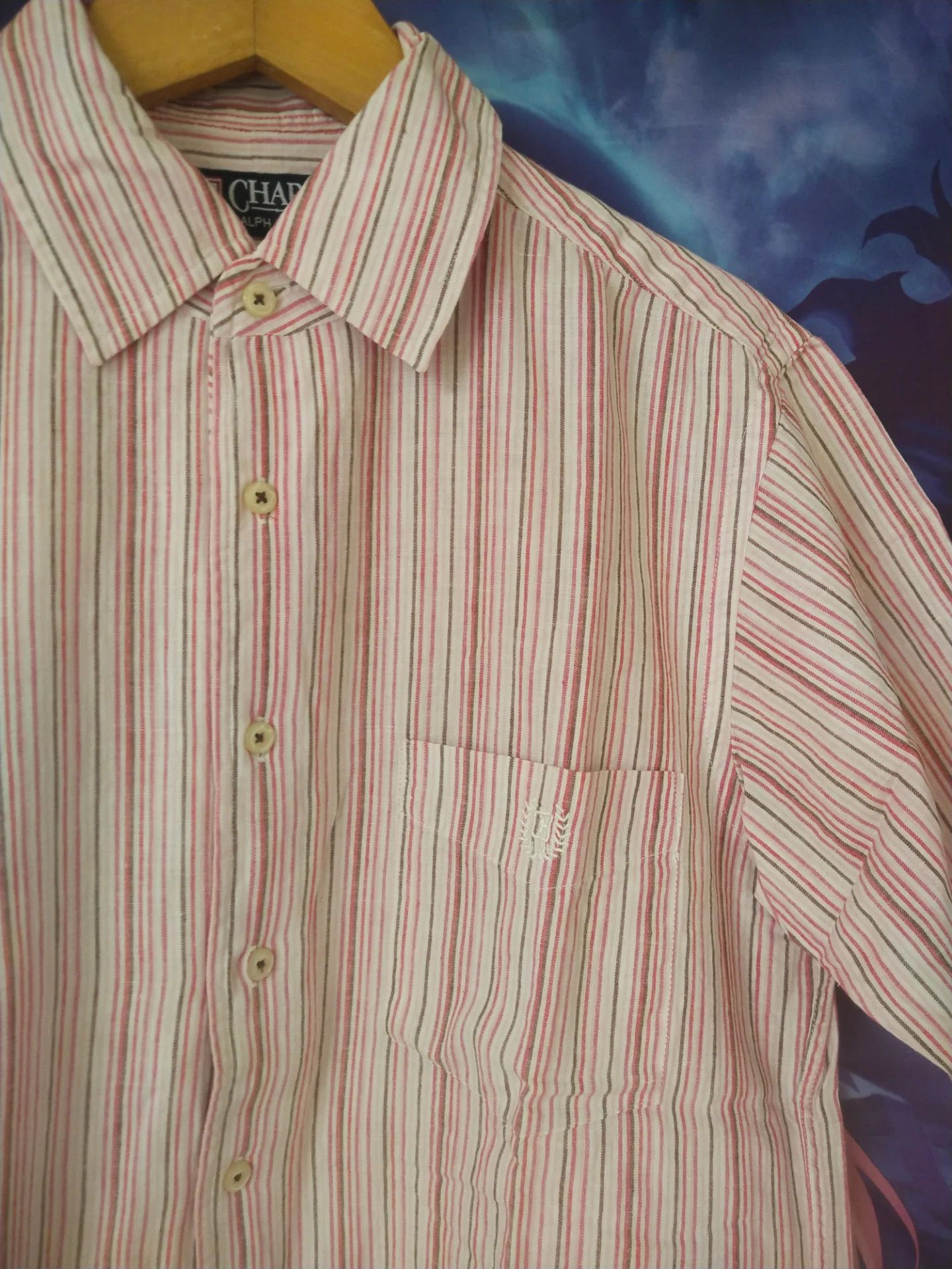 Chaps Ralph Lauren Vintage Chaps Ralph Lauren Red Striped Short Sleeve Shirt Size US M / EU 48-50 / 2 - 2 Thumbnail