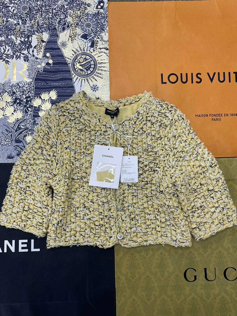 Chanel chanel Yellow colour-blocked knitted short jacket Size XXS / US 00 / IT 34 - 1 Thumbnail