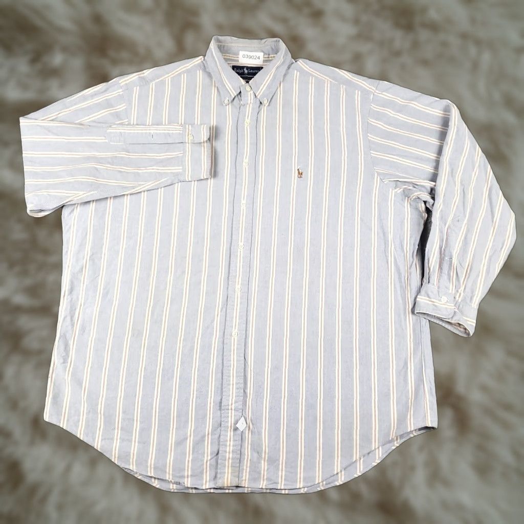 Ralph Lauren Ralph Lauren Shirt Mens 17.5 Blue Striped Pony Dress Button Up Long Sleeve Classic Casual Workwear 17.5 Navy Blue Mens Size 46R - 1 Thumbnail