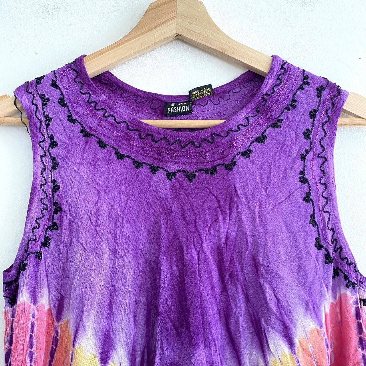Vintage PURPLE TIE DYE BOHO MINI DRESS VINTAGE ONE SIZE Size ONE SIZE - 5 Thumbnail