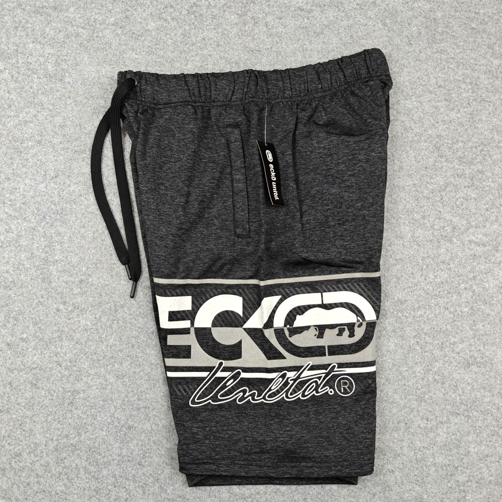 Ecko Unltd. Ecko Unltd Sweat Shorts Mens Medium Black Marled Knit Drawstring EO12N166T Size US 31 - 4 Thumbnail
